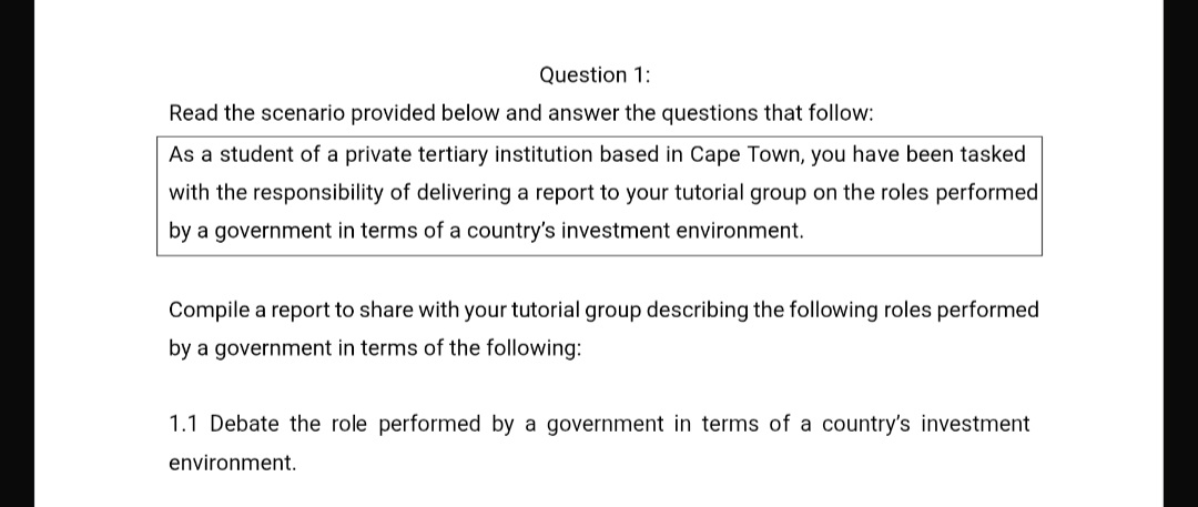 Question 1: Read the scenario provided below and