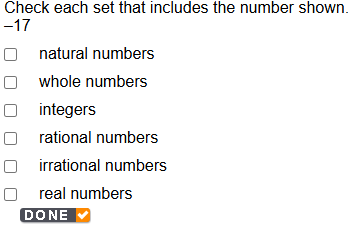 Check each set that includes the number shown.
