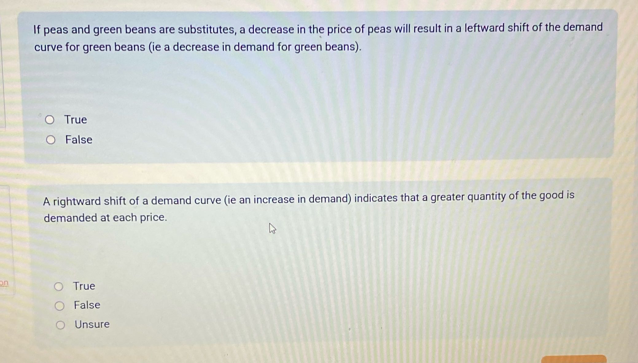 If peas and green beans are substitutes, a