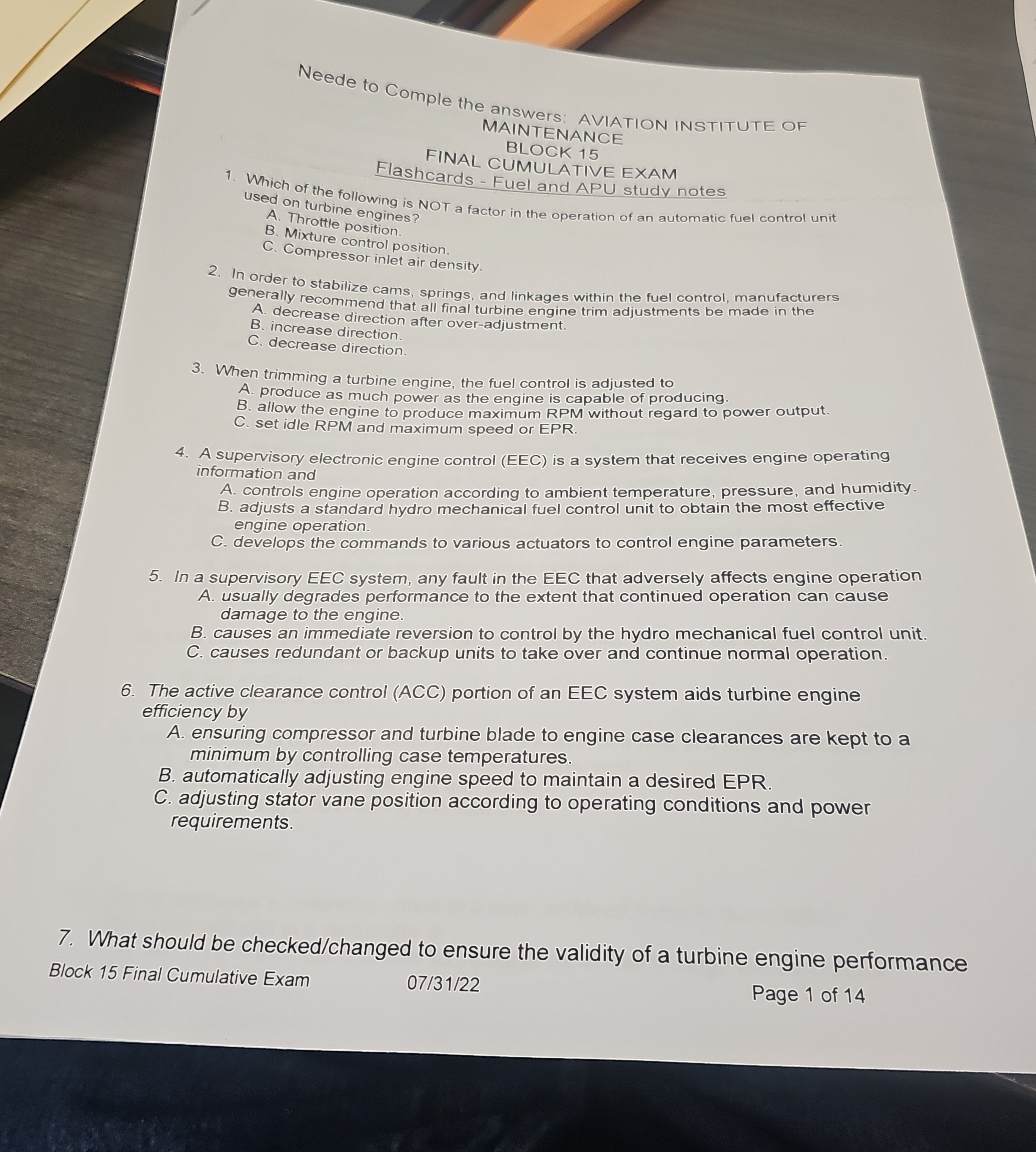 Neede to Comple the answers: AVIATION INSTITUTE