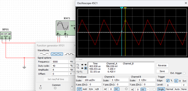 On the oscilloscope, set the timebase to 100