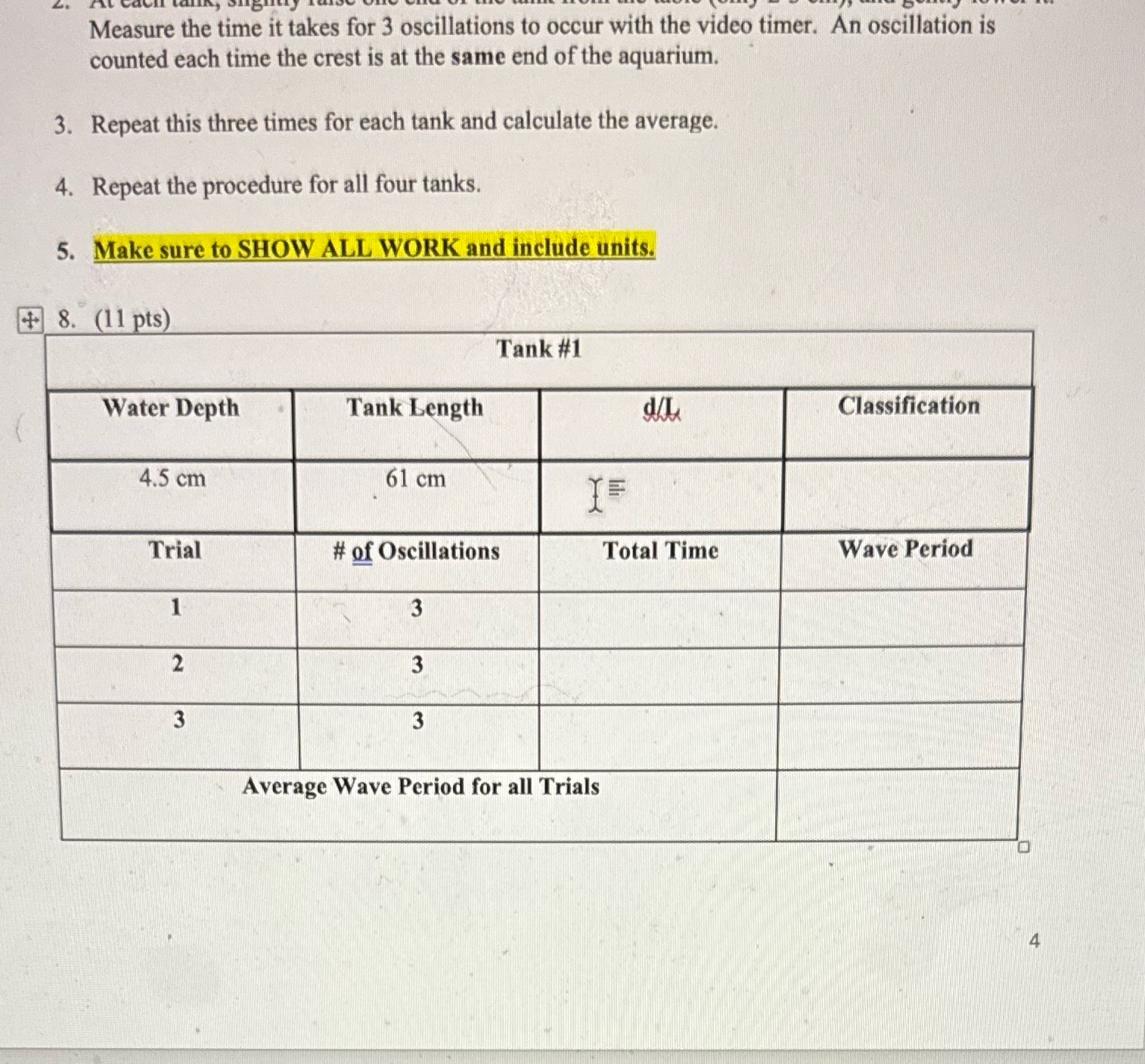 Measure the time it takes for 3 oscillations to