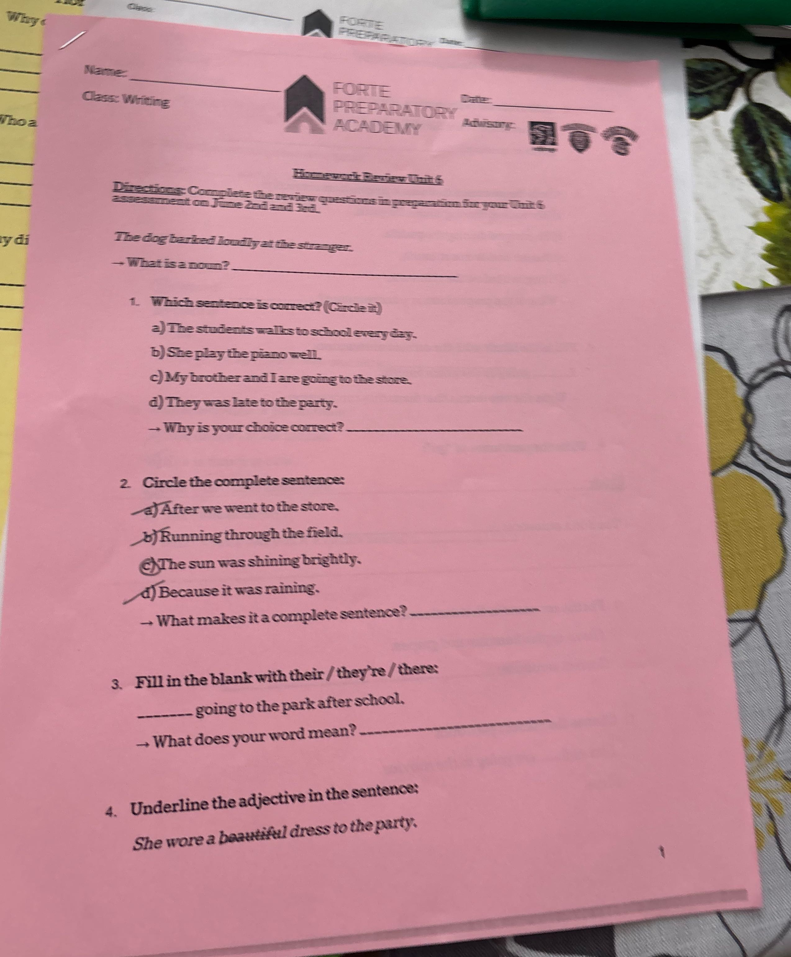 Marnier FORTE Class: Writing PREPARATORY Who a