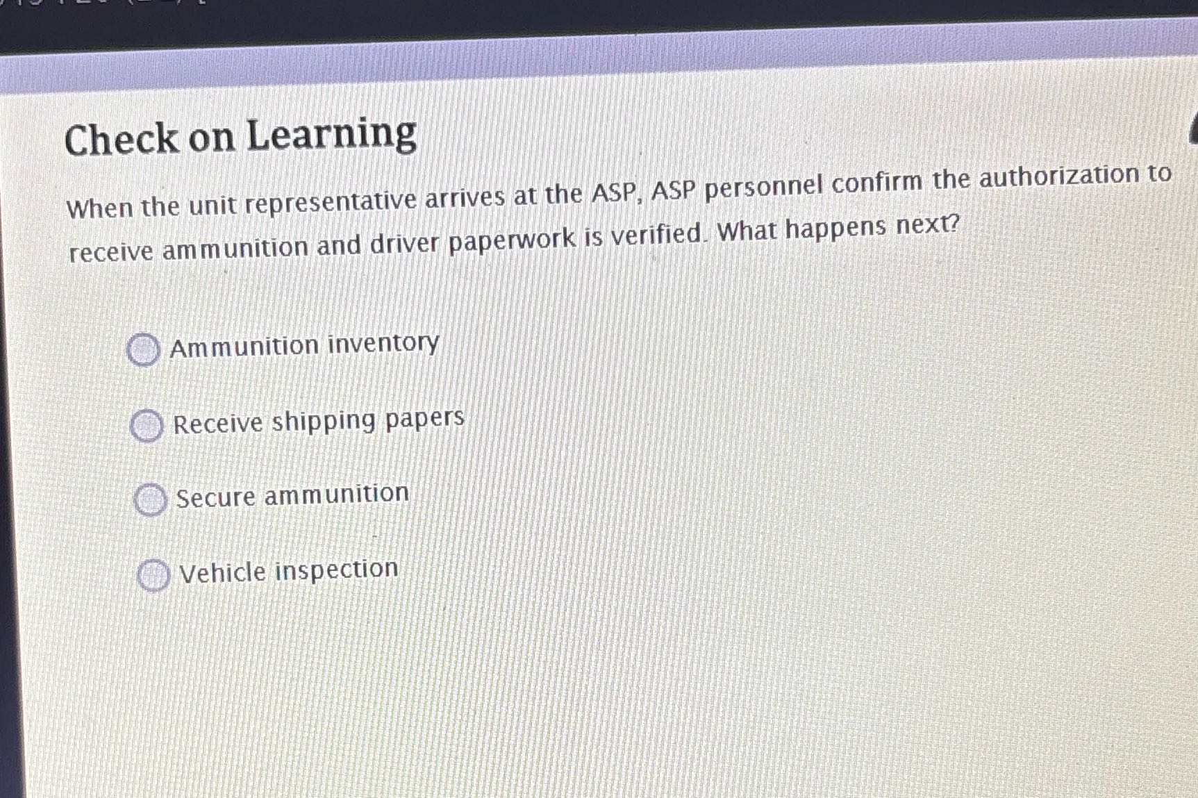 ? Army regulation Check on Learning When the unit