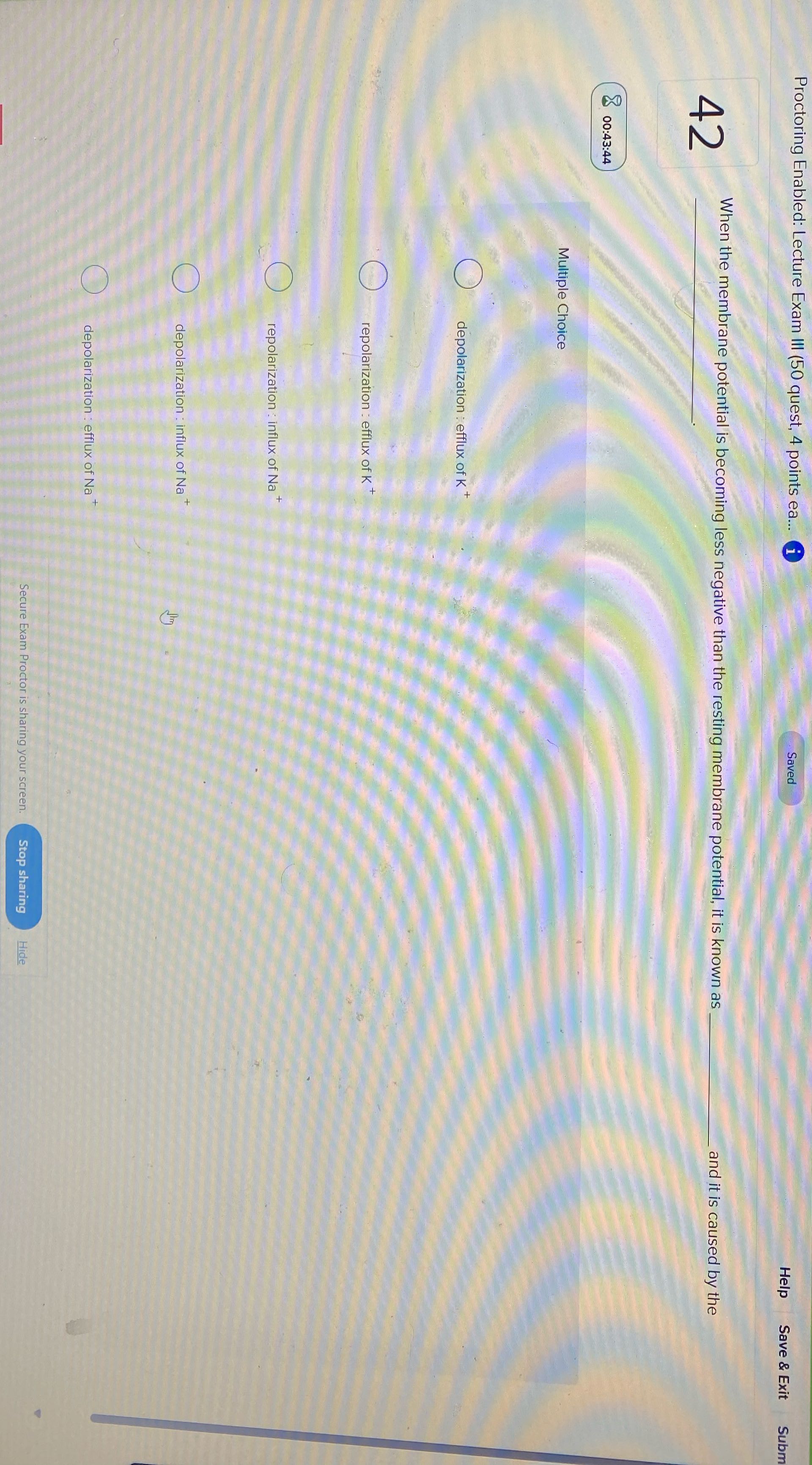 Proctoring Enabled: Lecture Exam Ill (50 quest, 4