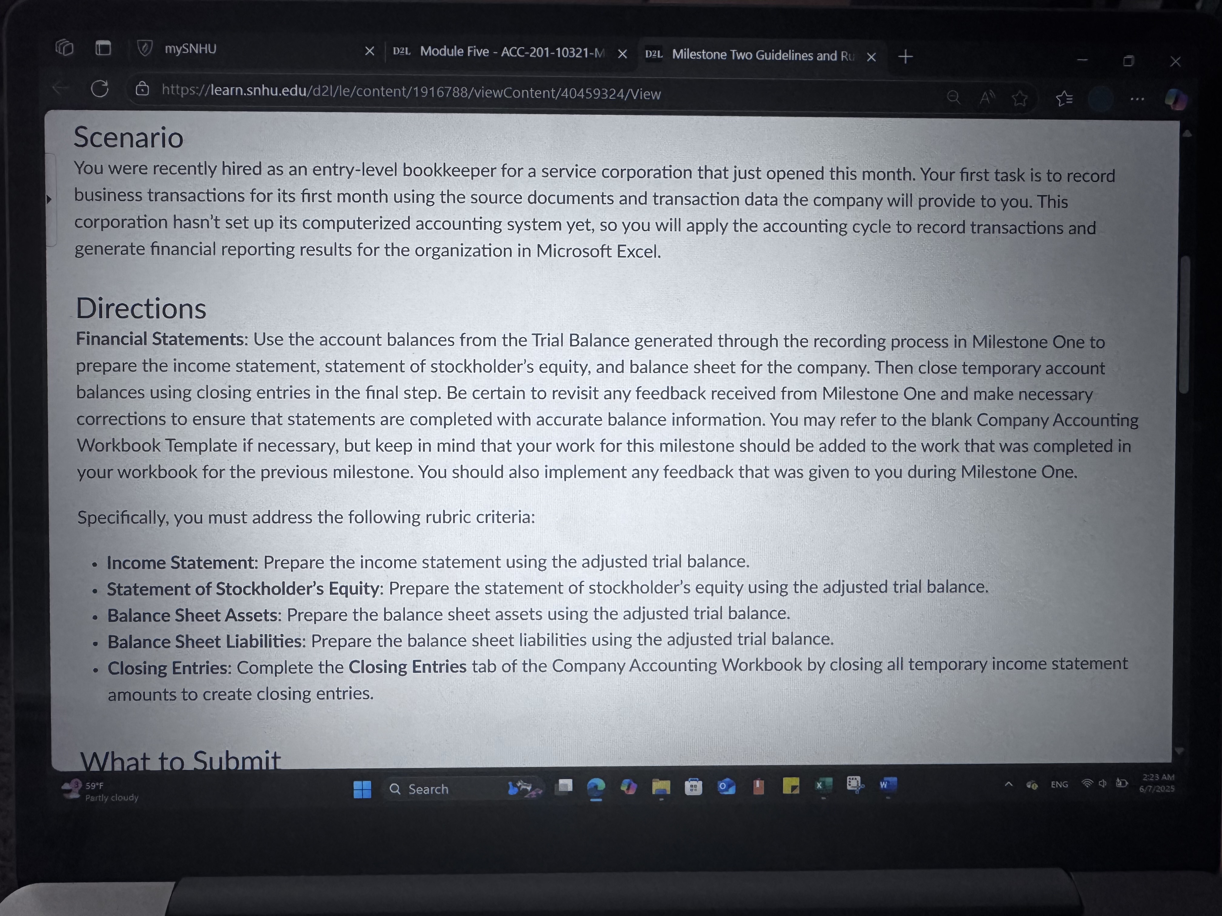 mySNHU X D21 Module Five - ACC-201-10321-M X D2L