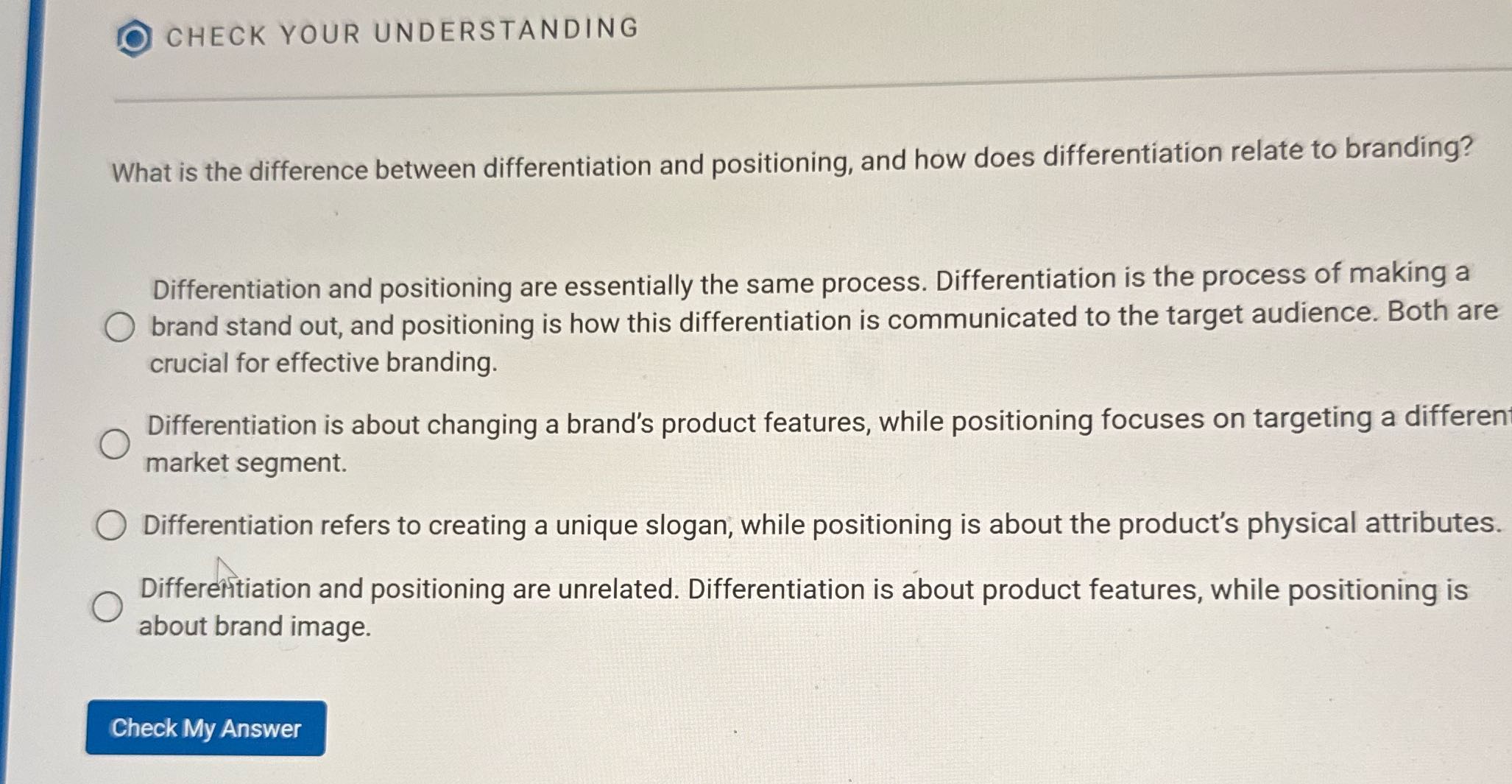 Answer O CHECK YOUR UNDERSTANDING What is the