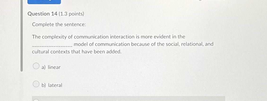 What is the answer Question 14 (1.3 points)