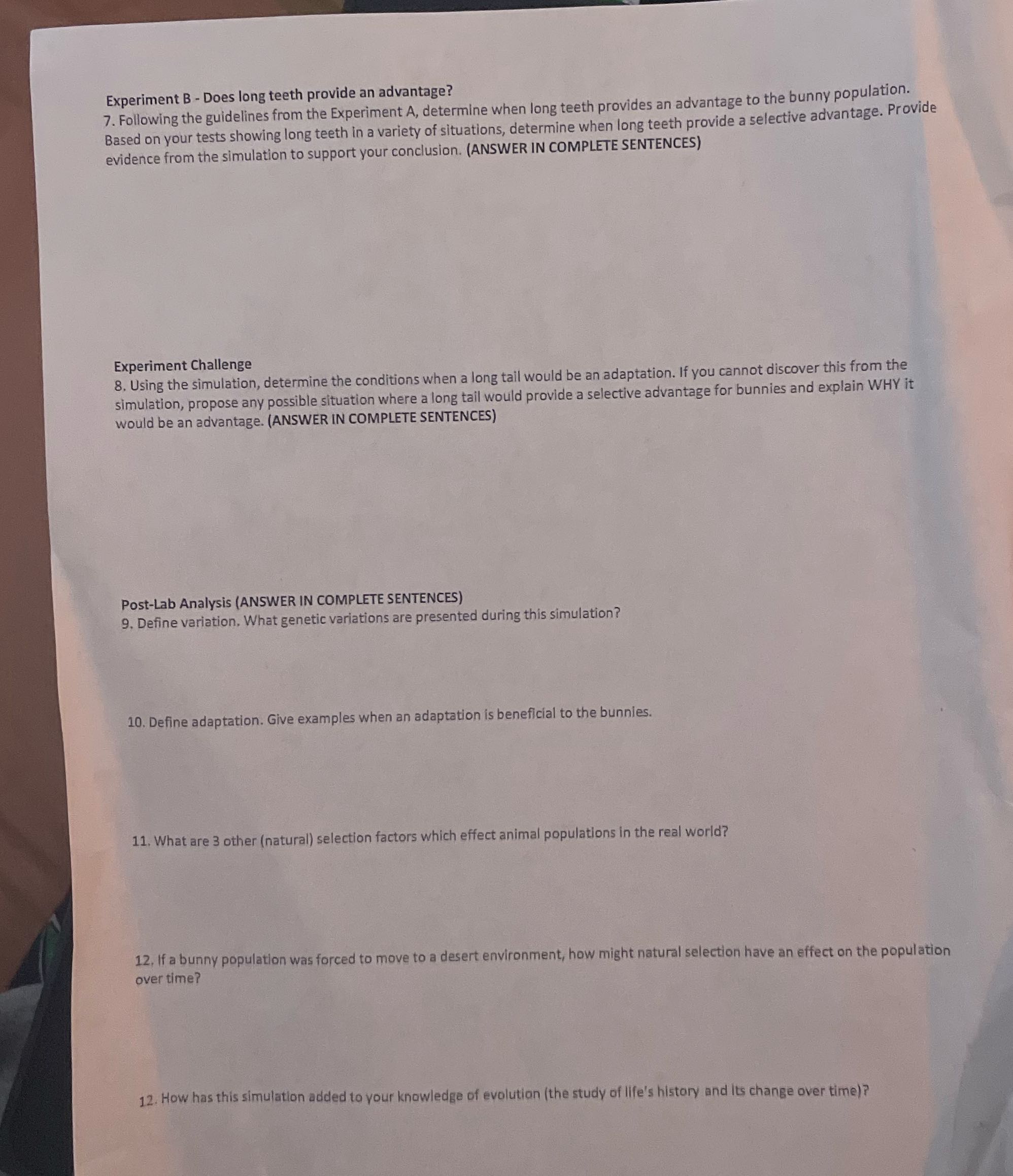 Experiment B - Does long teeth provide an