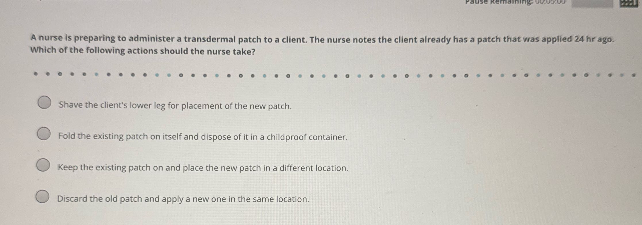 A nurse is preparing to administer a transdermal