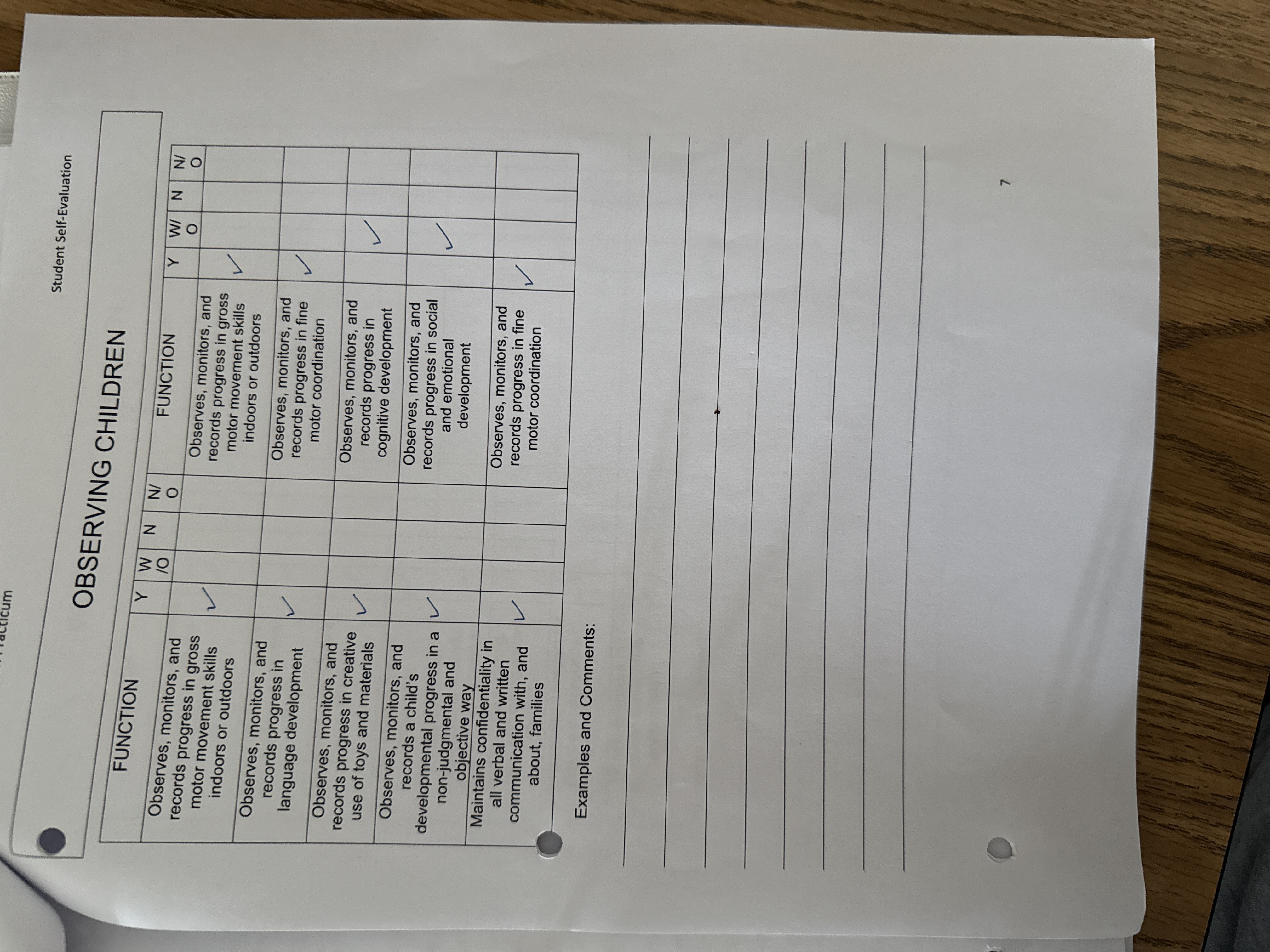 um Student Self-Evaluation OBSERVING CHILDREN