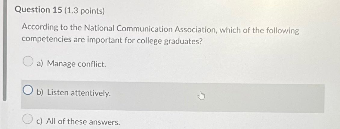 What is the answer Question 15 (1.3 points)