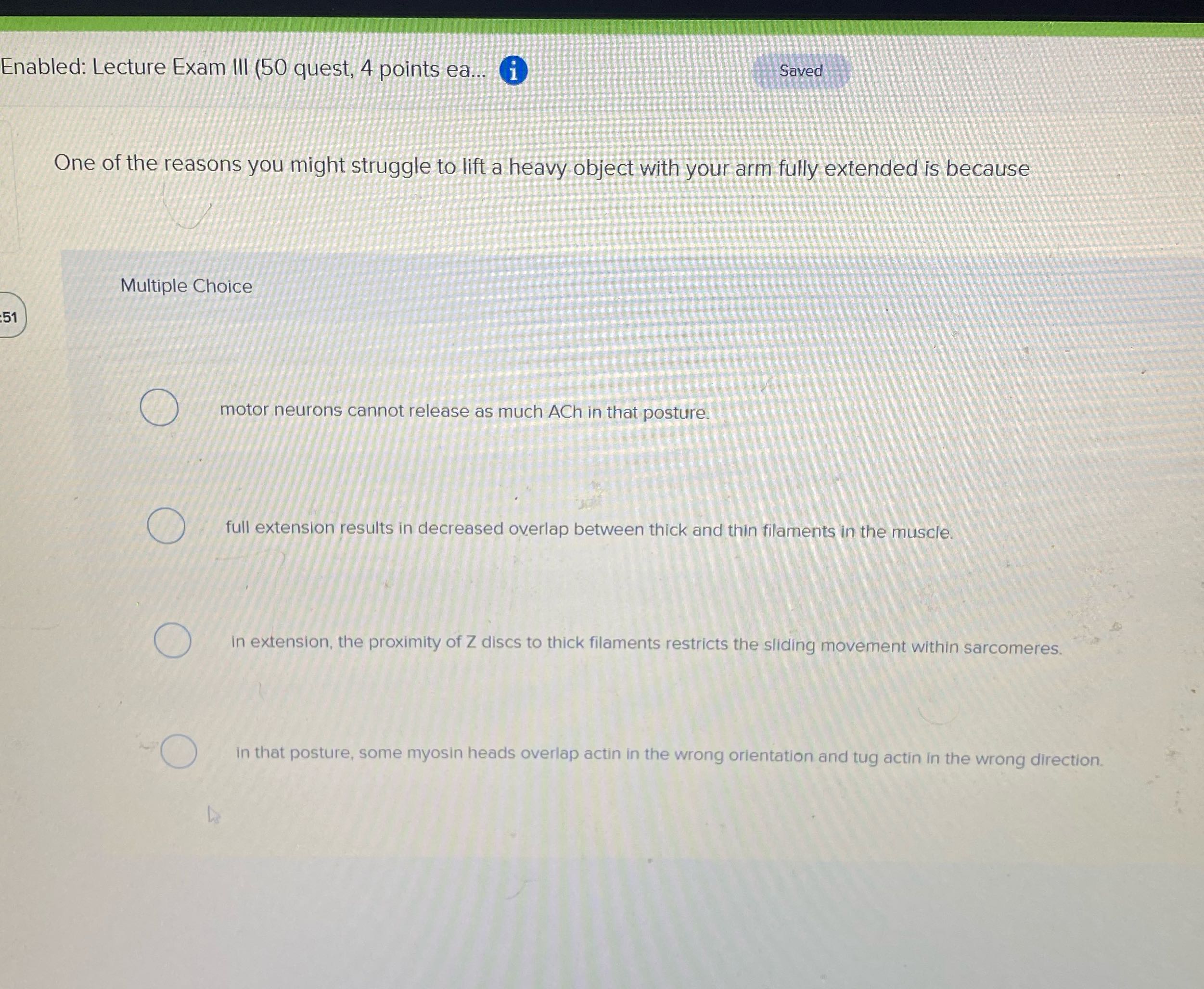 Enabled: Lecture Exam Ill (50 quest, 4 points