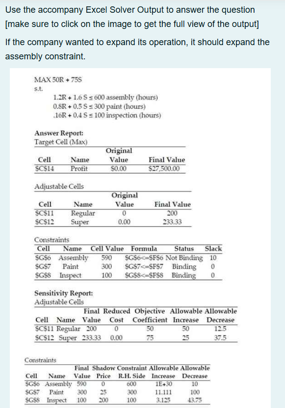 true or false Use the accompany Excel Solver