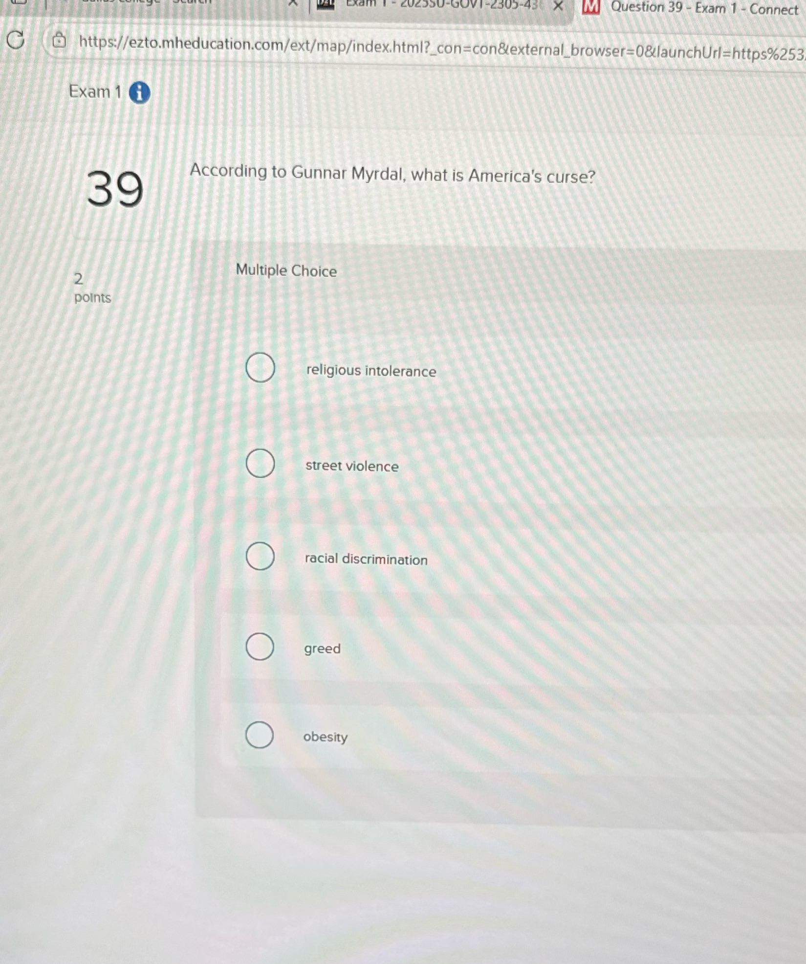 M Question 39 - Exam 1 - Connect G