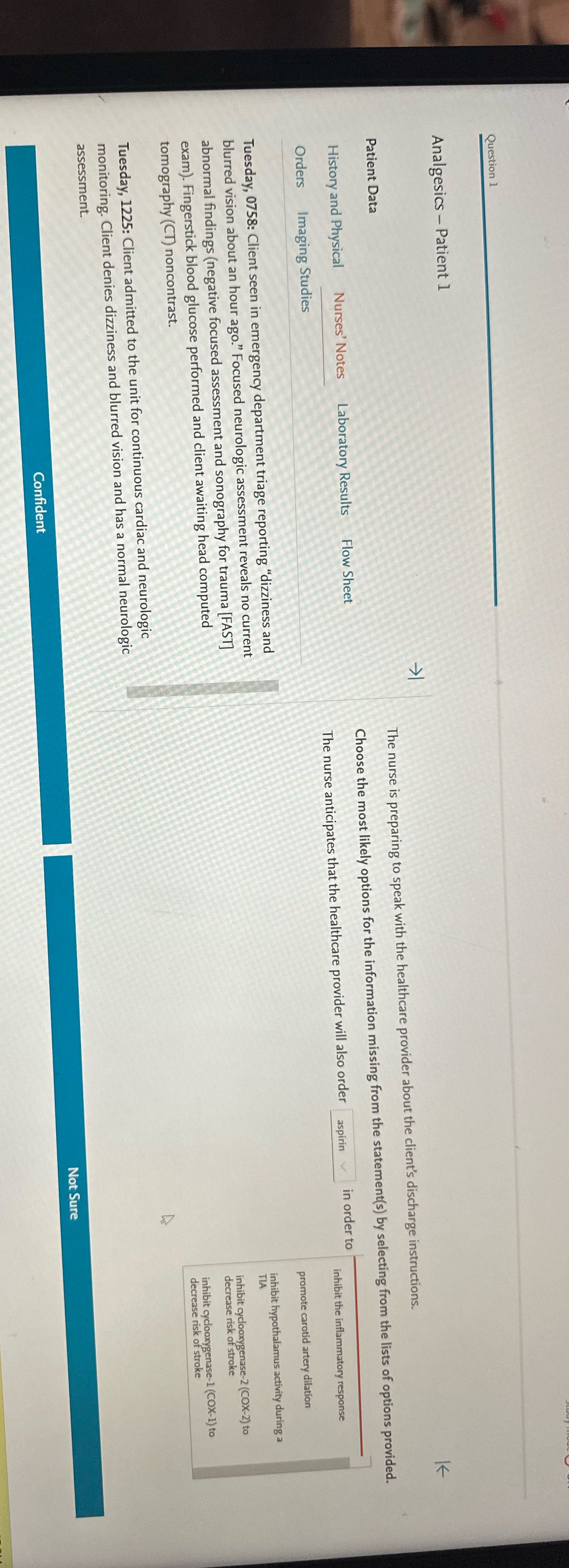 Question 1 Analgesics Patient 1  style=