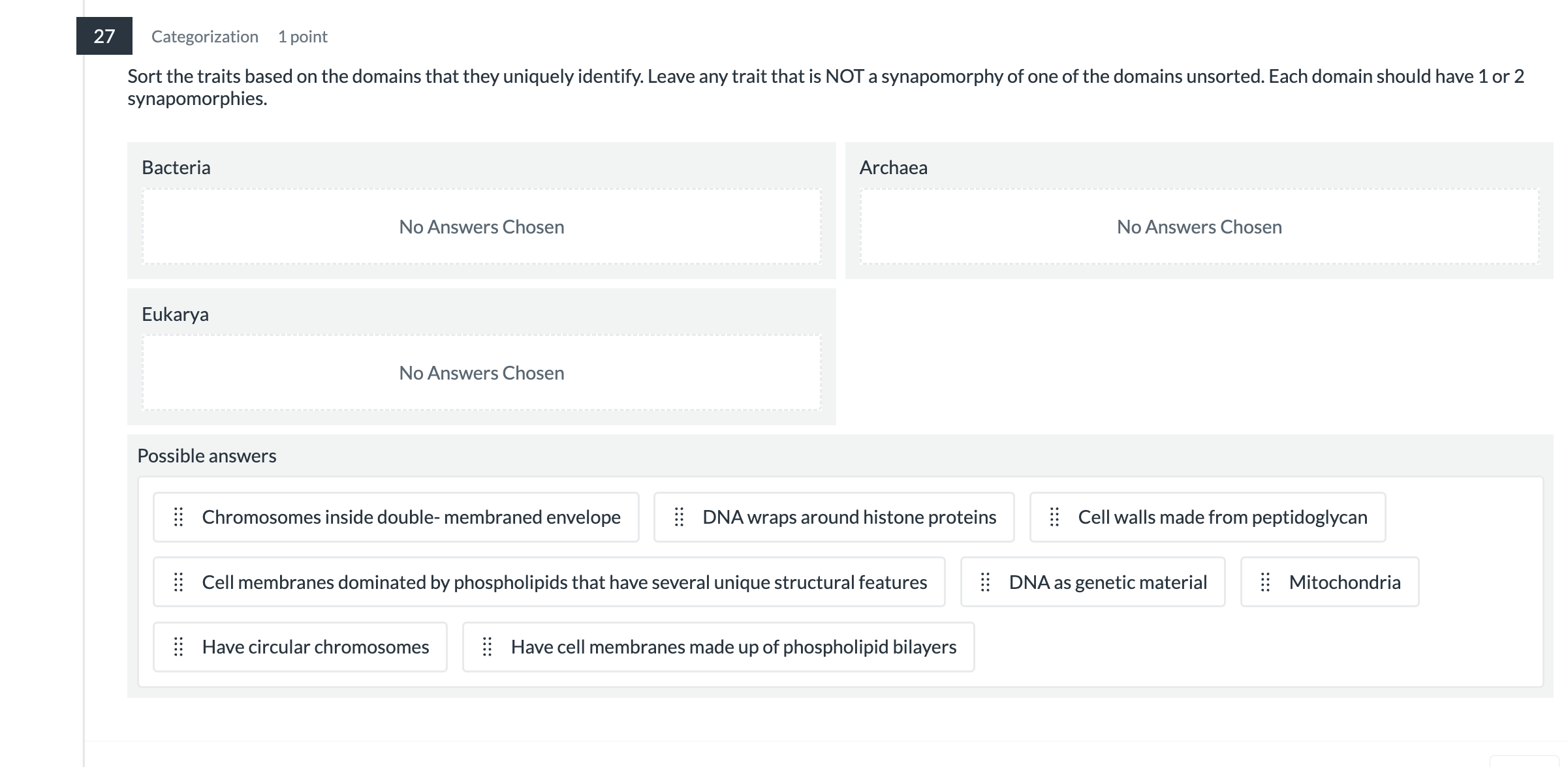 answer 27 Categorization 1 point Sort the traits