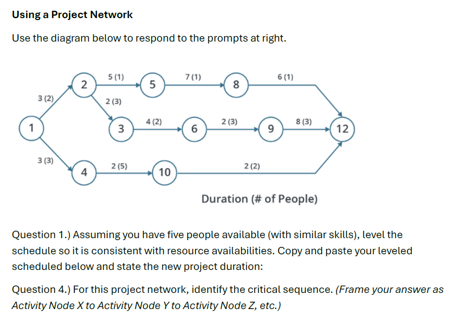 Using a Project Network Use the diagram below to
