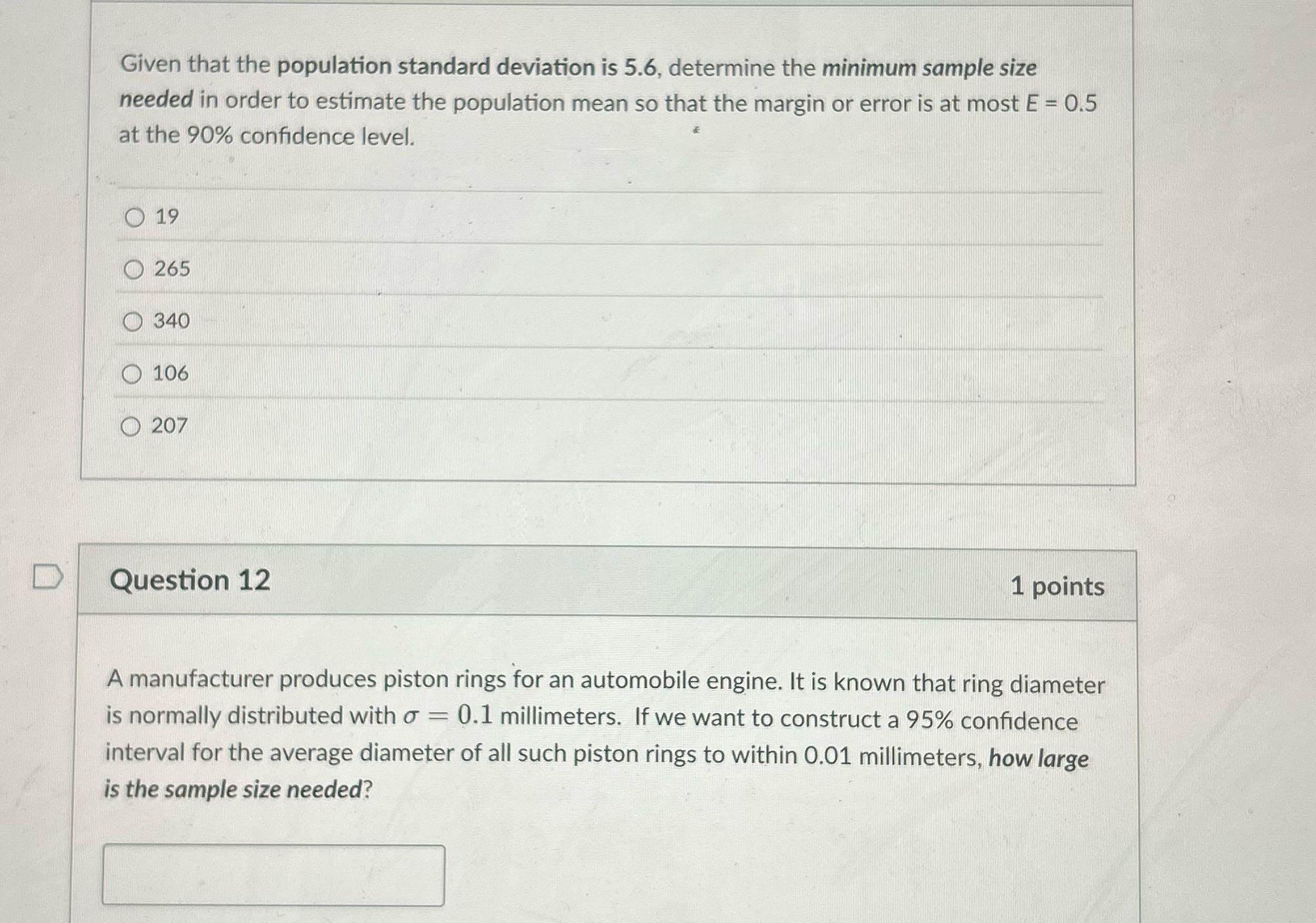 Given that the population standard deviation is