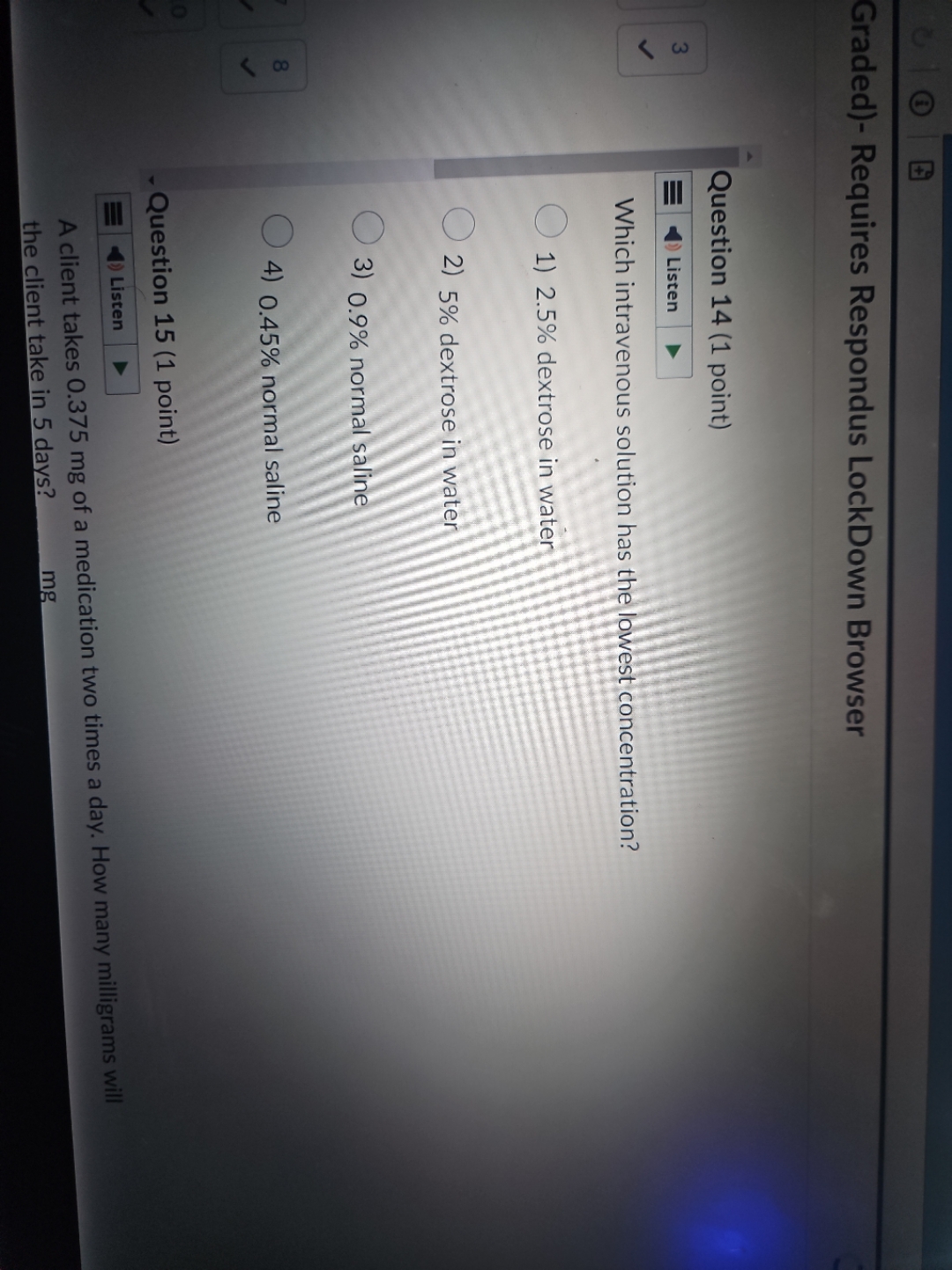 Which intravenous solution has the lowest