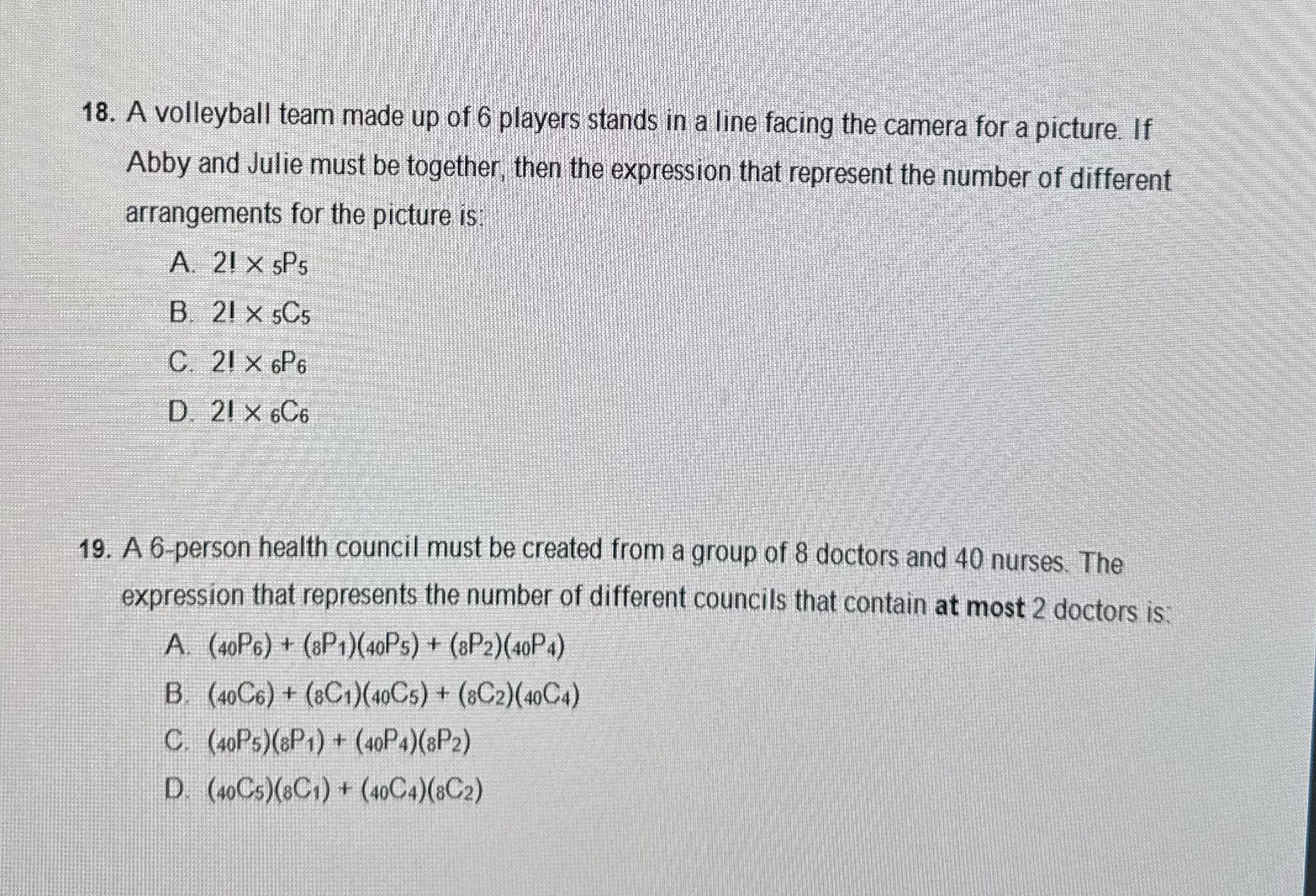 18. A volleyball team made up of 6 players stands