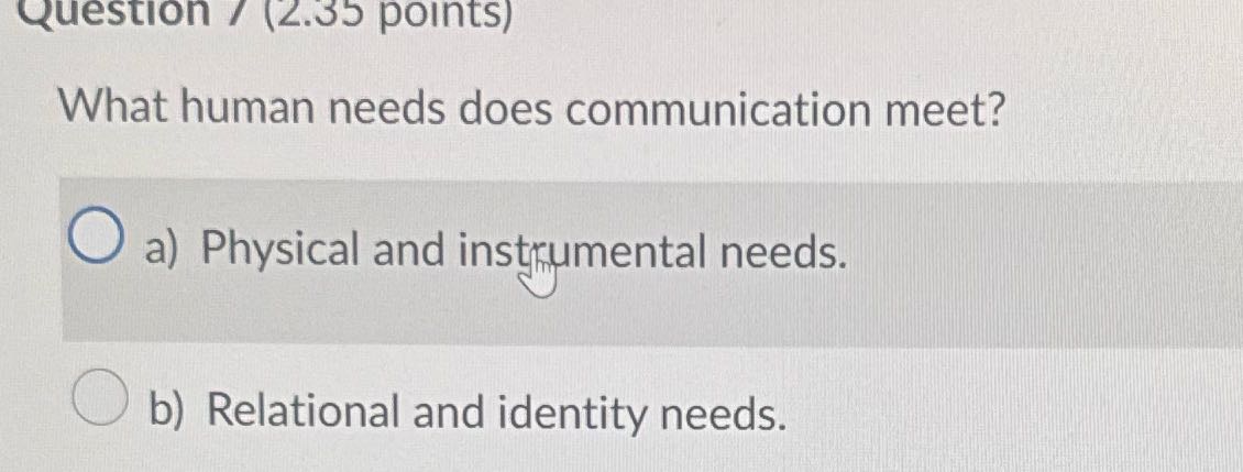 Question / (2.35 points) What human needs does