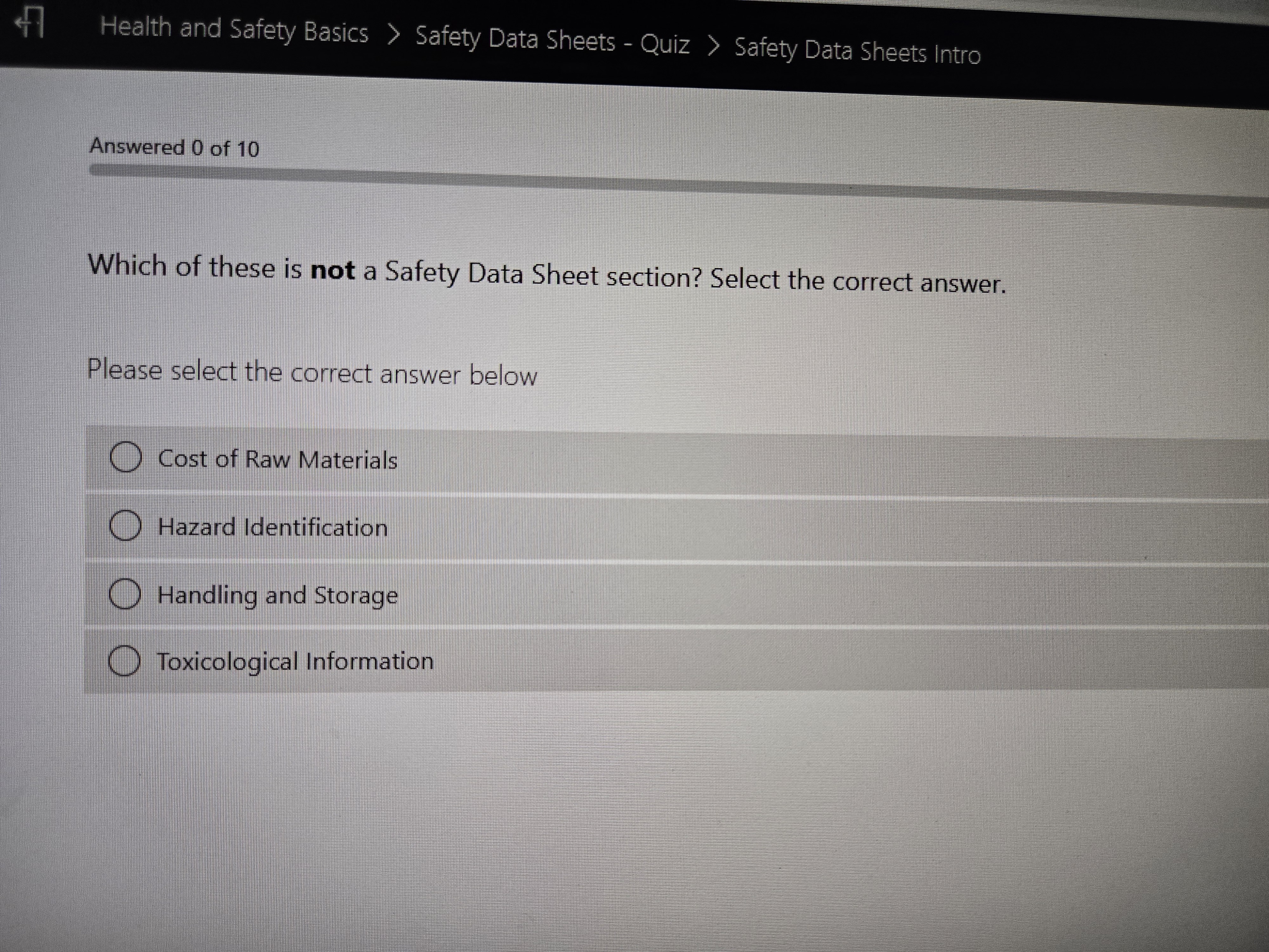 answer Health and Safety Basics  style=