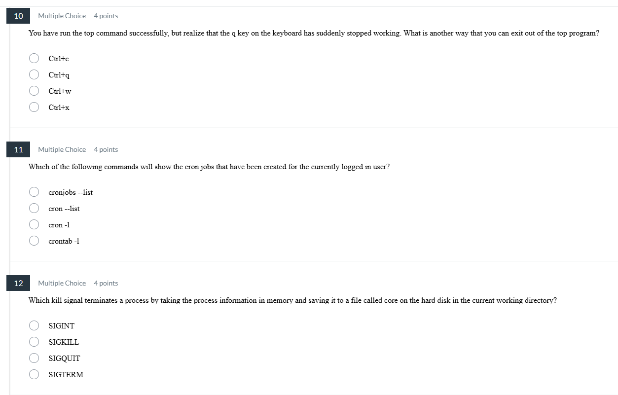 correct answer 10 Multiple Choice 4 points You