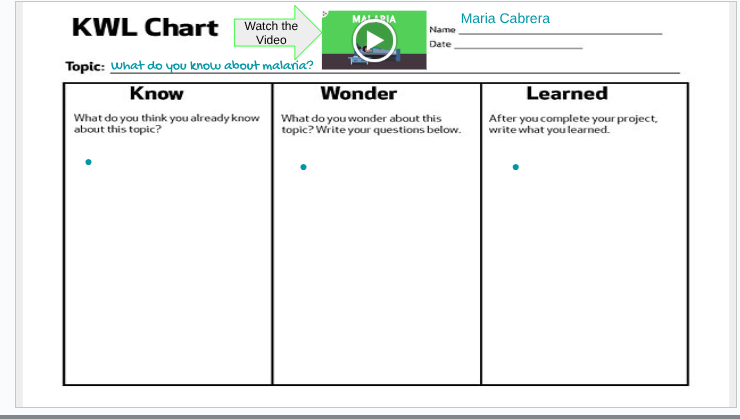 answer Maria Cabrera KWL Chart Watch the Video