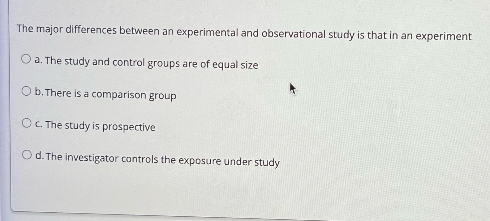 The major differences between an experimental and