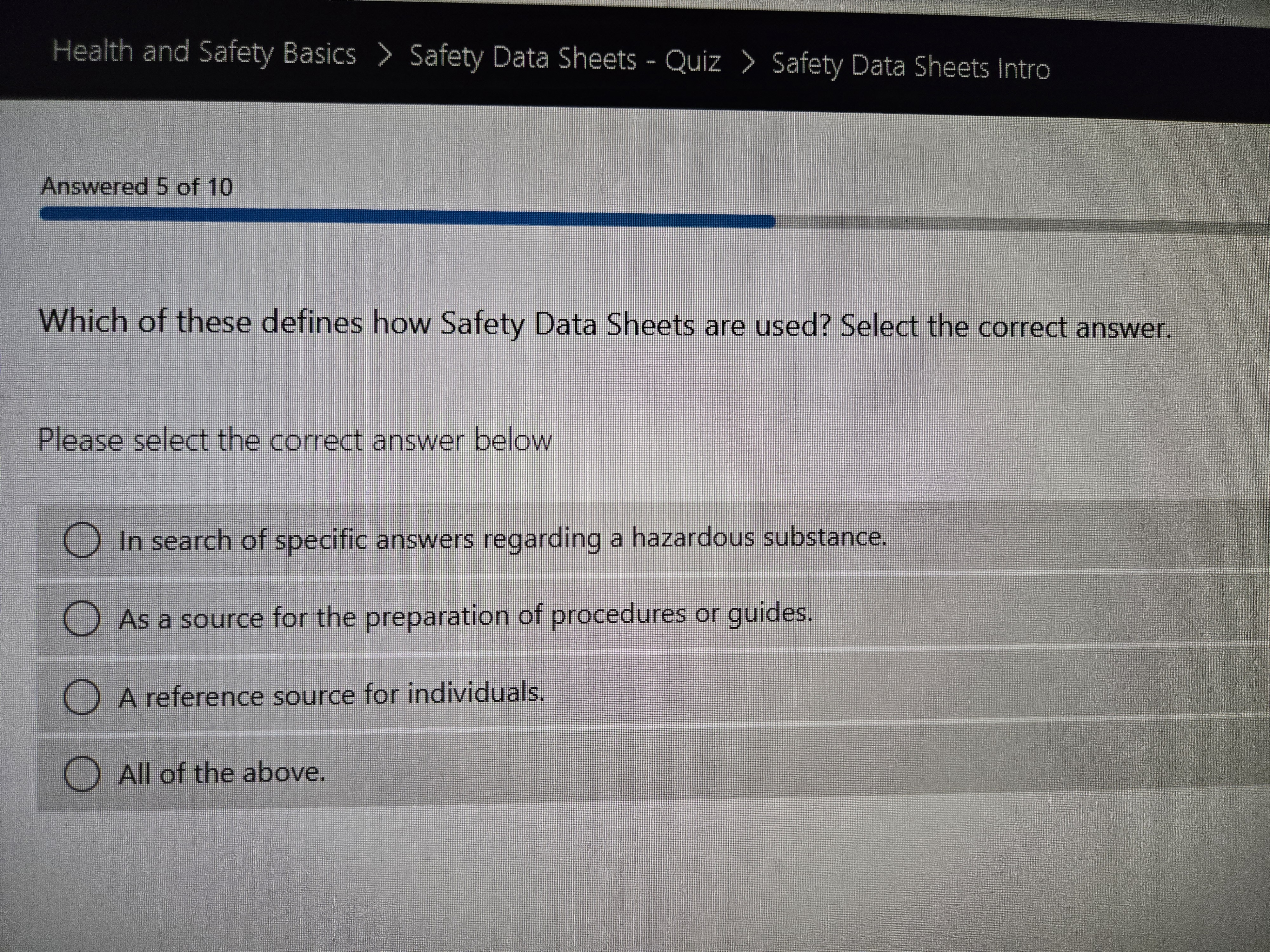 answer Health and Safety Basics > Safety Data