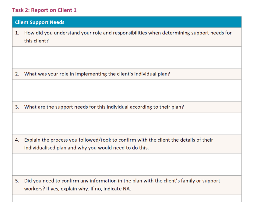answers Task 2: Report on Client 1 Client Support