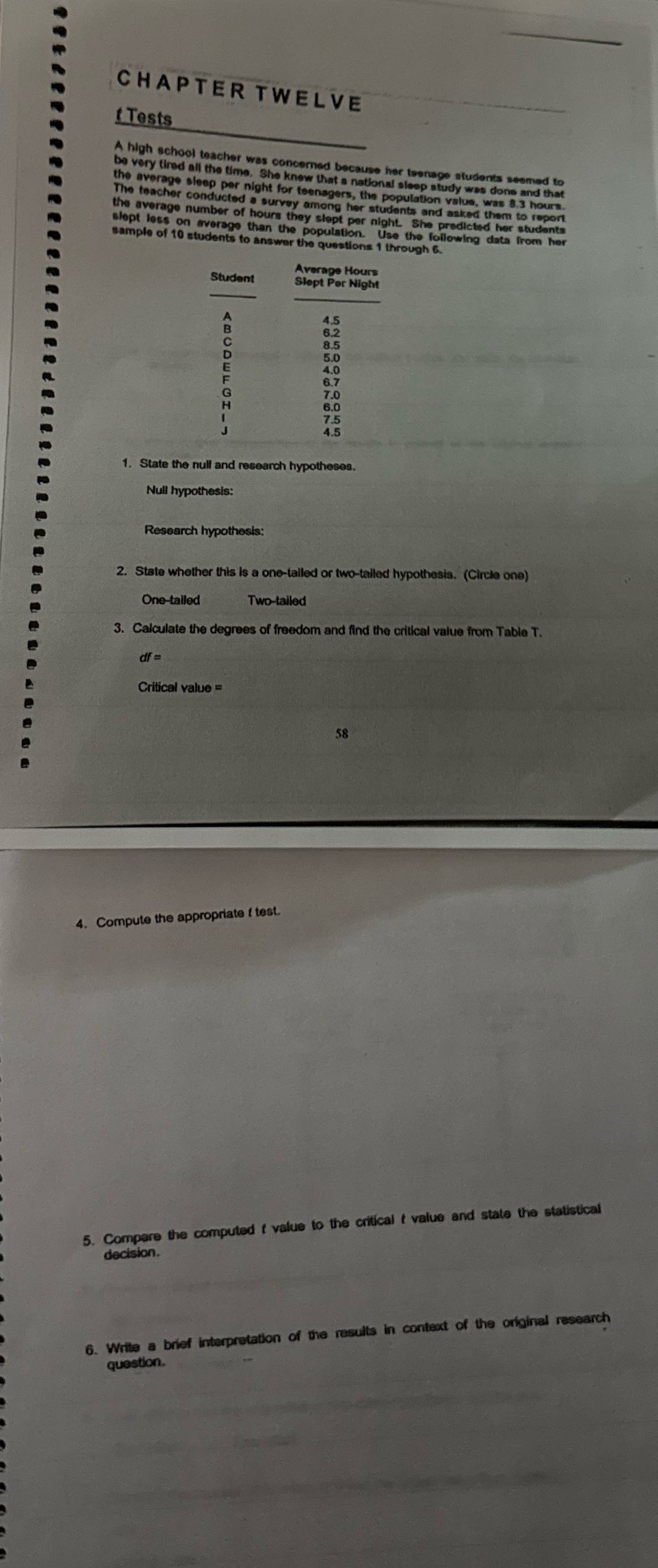 CHAPTER TWELVE t Tests A high school teacher was