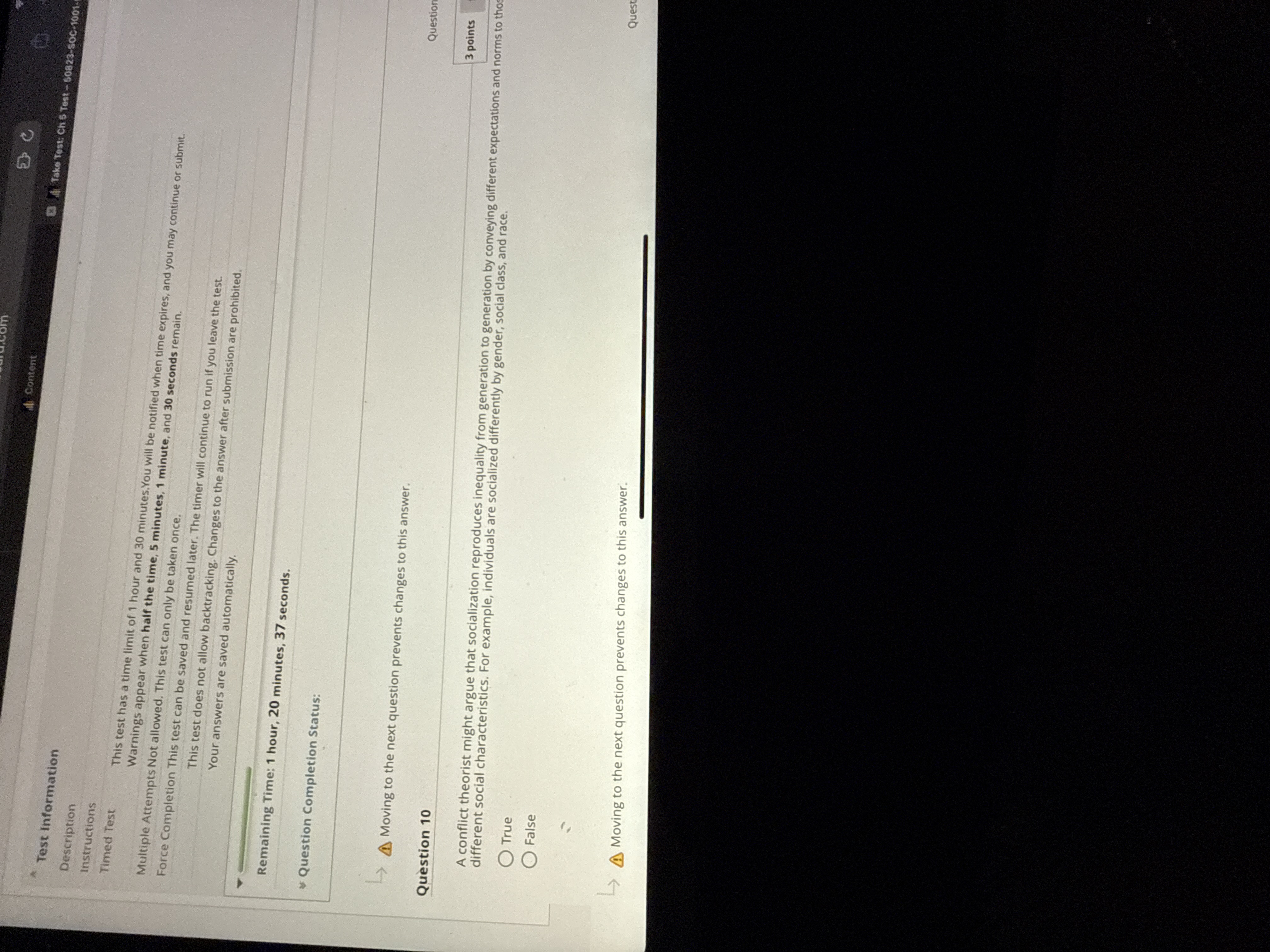 J Content Take Test: Ch 5 Test - 50823-SOC. 1601