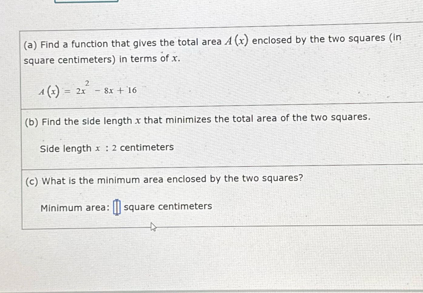 (a) Find a function that gives the total area 4