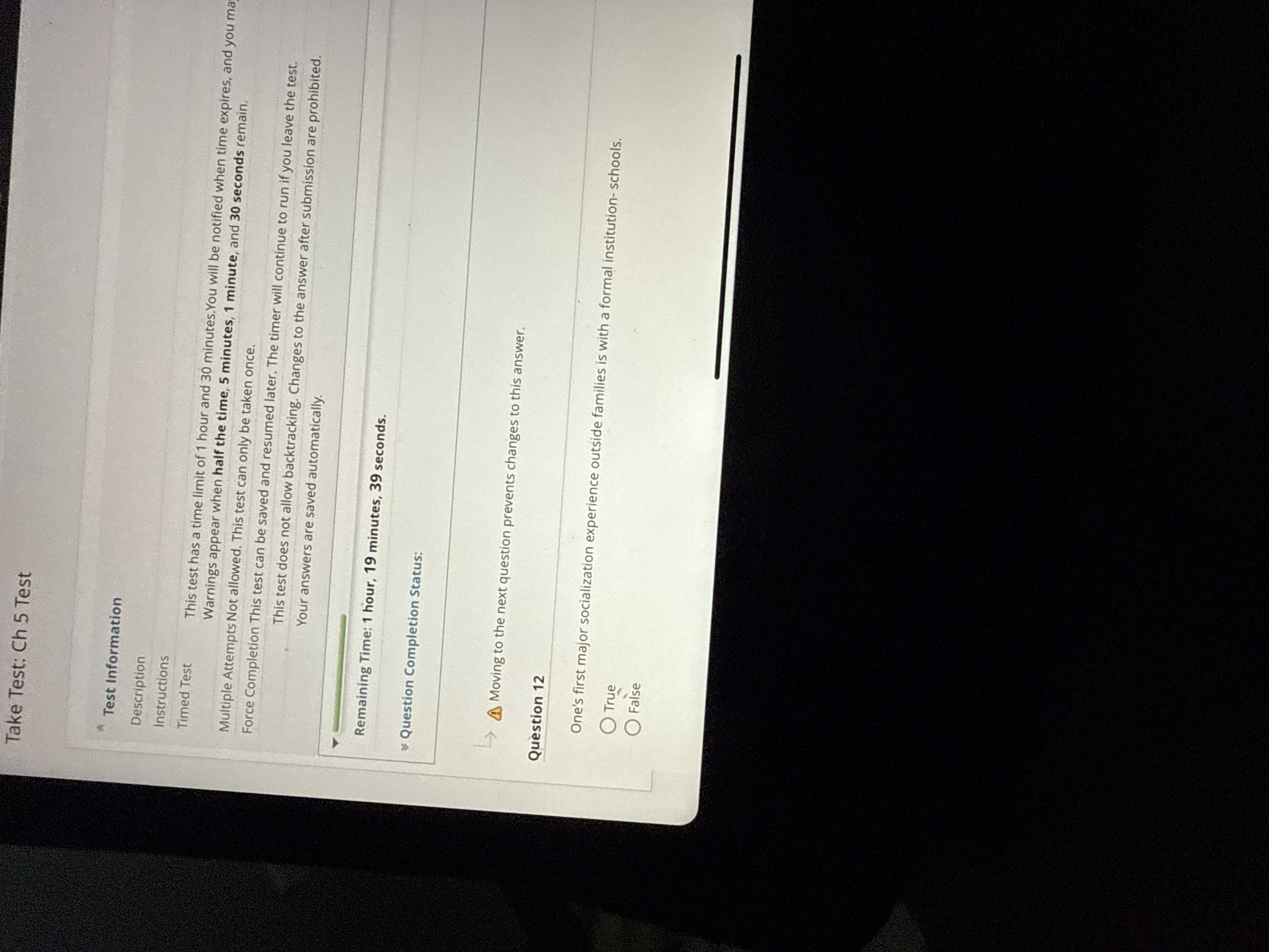 J Take Test: Ch 5 Test *Test Information