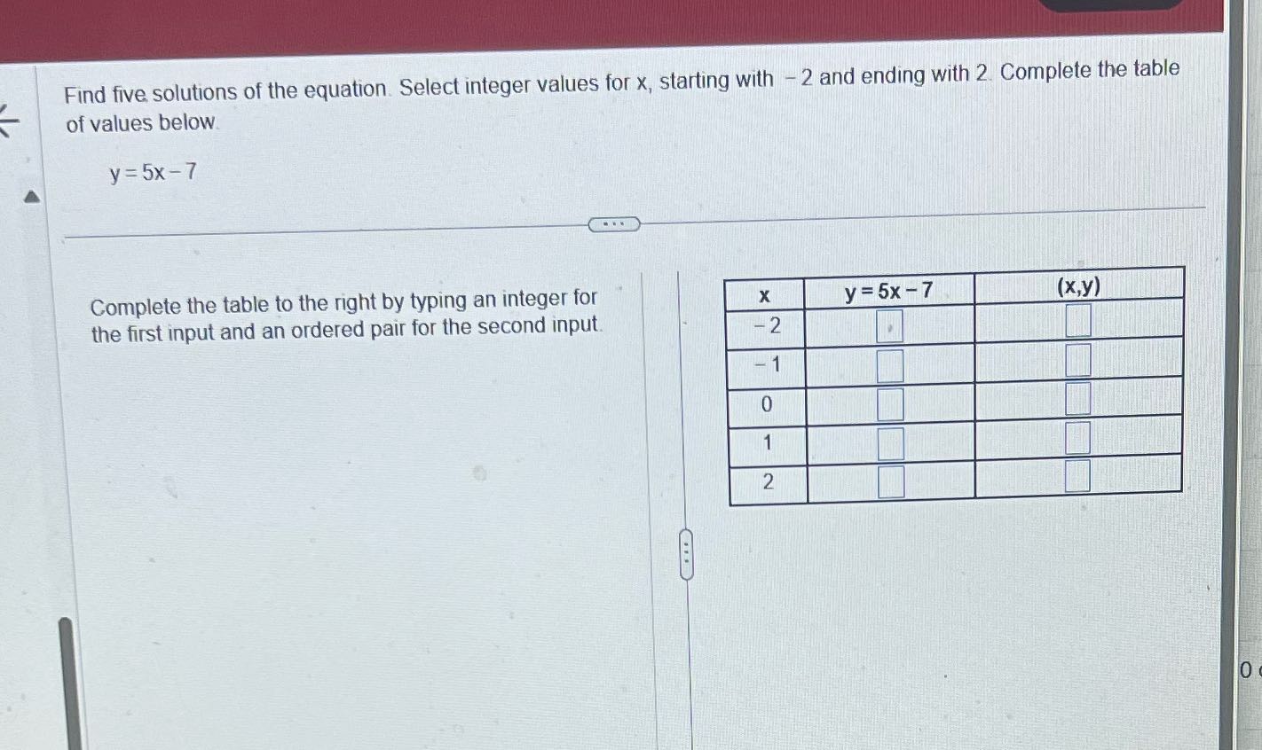 Find five solutions of the equation. Select