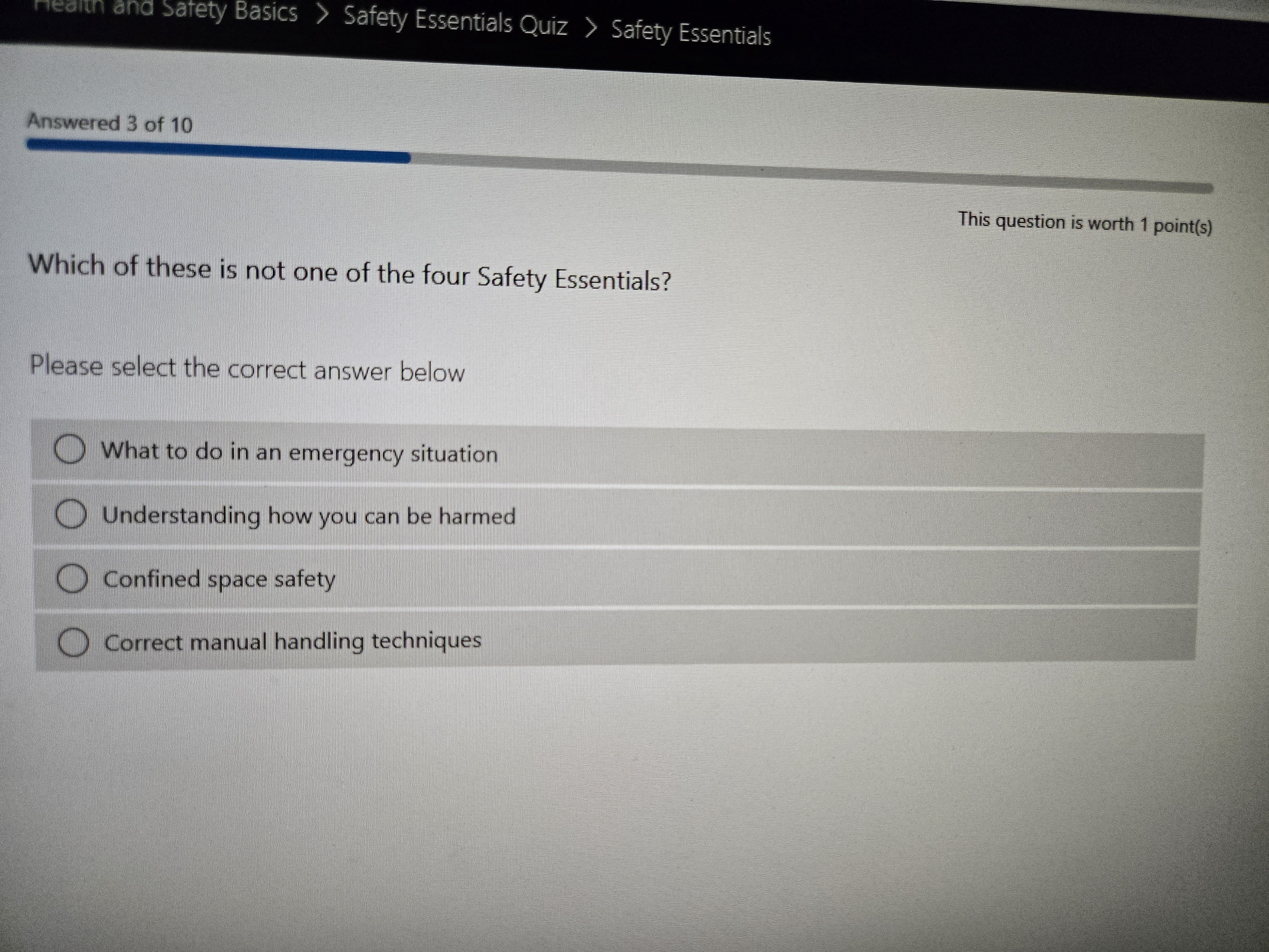answer health and Safety Basics  style=