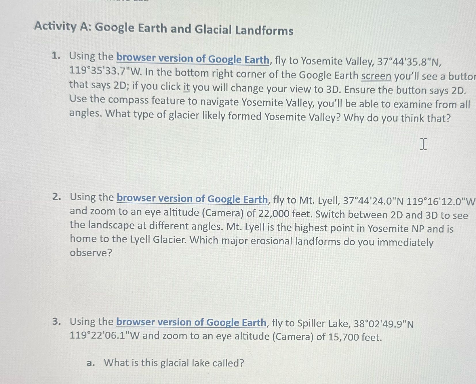 Geol glaciers and climate lab ee Activity A: