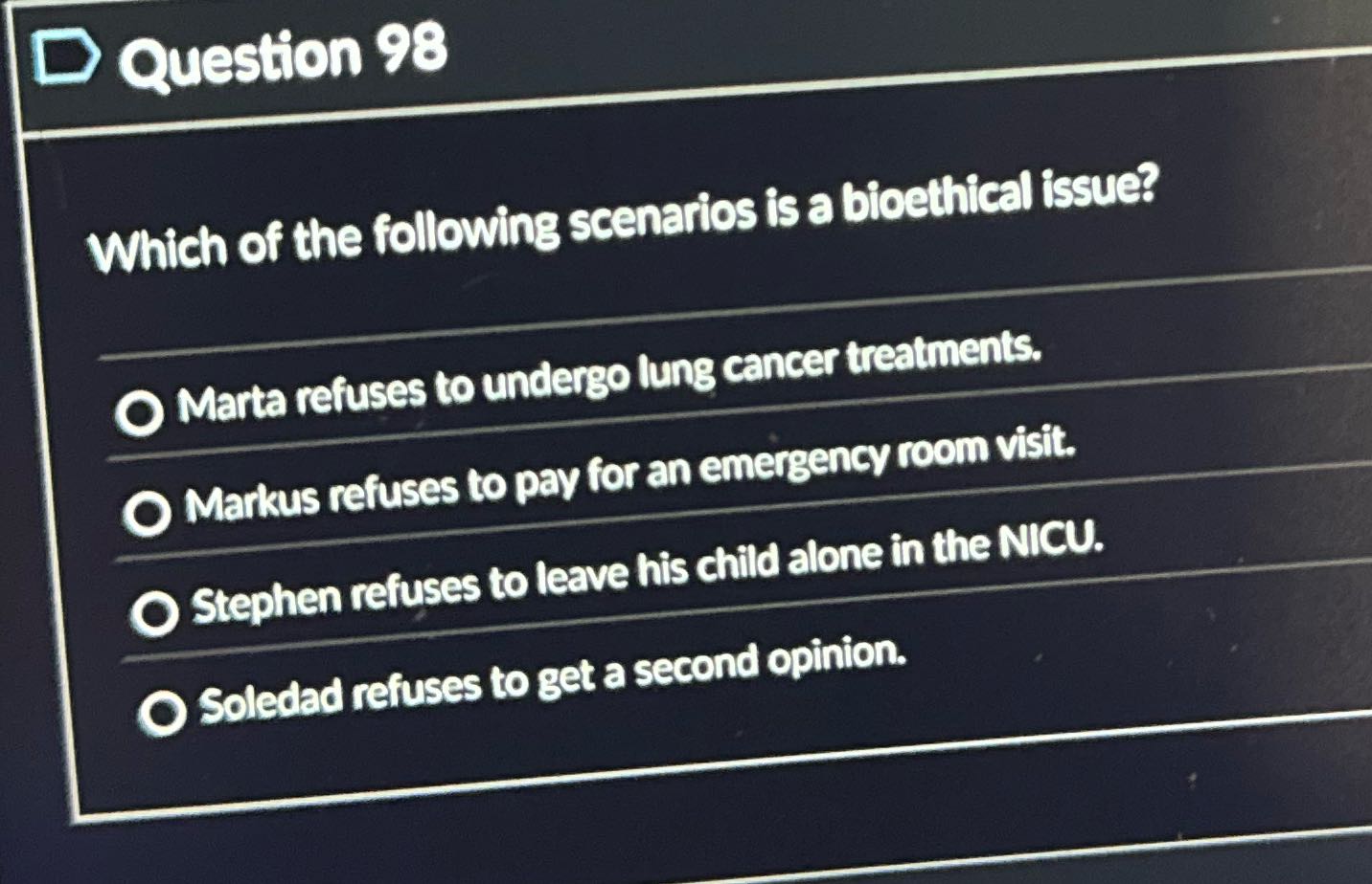 D Question 98 Which of the following scenarios is
