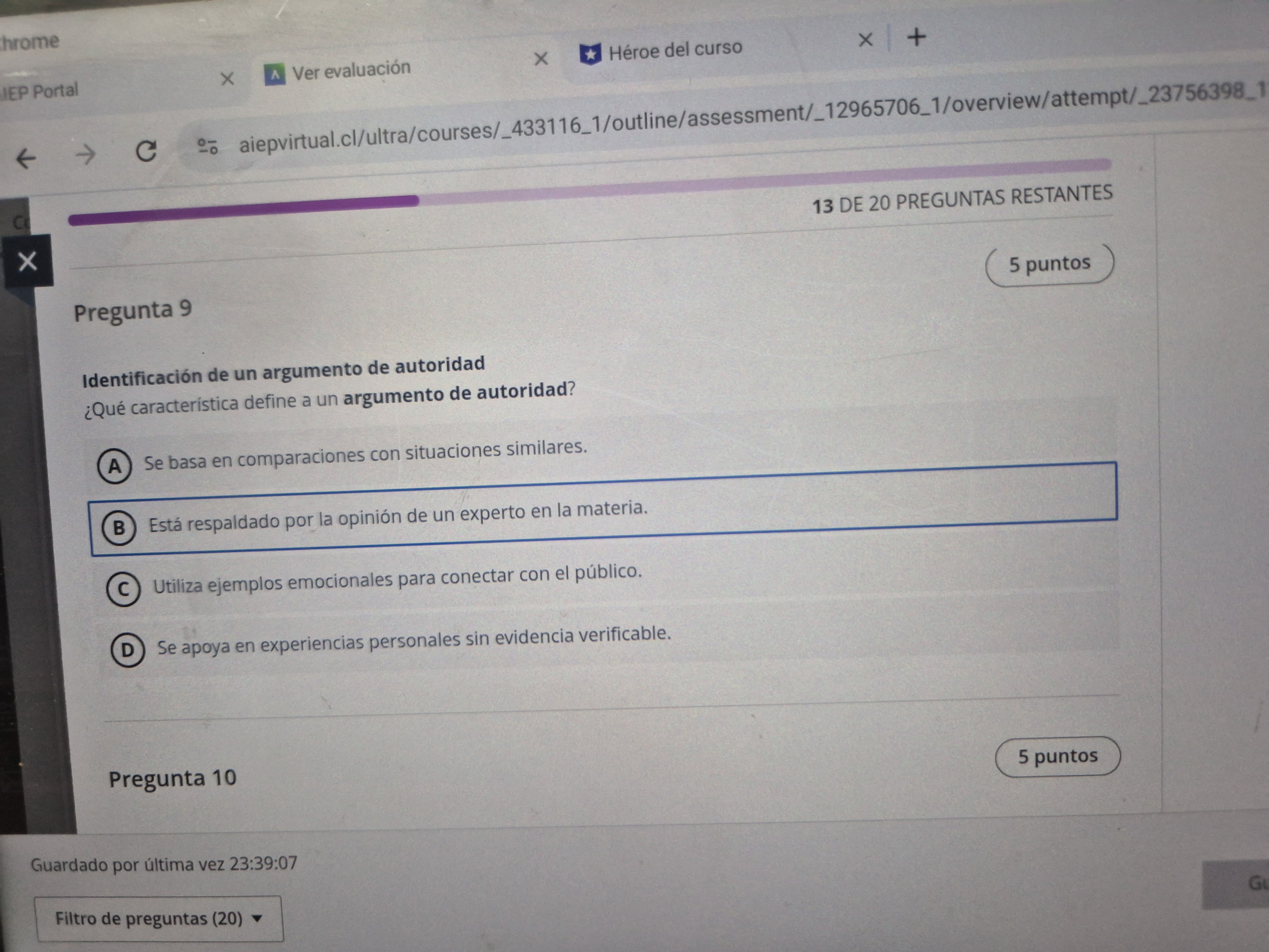 Necesito la respuesta hrome X IEP Portal X A Ver