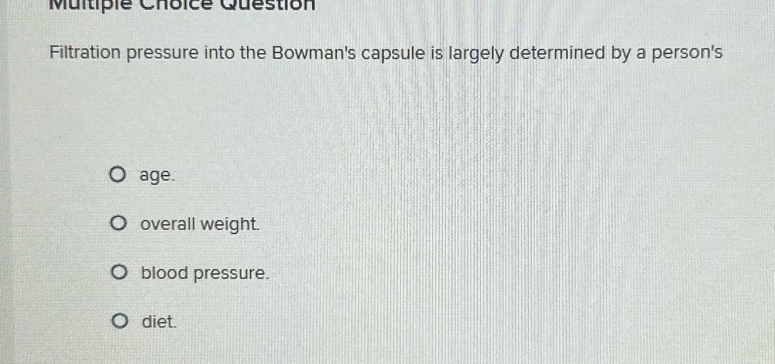 Multiple Choice Question Filtration pressure into