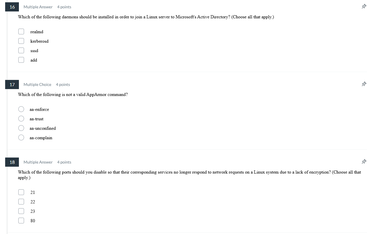 correct answer 16 Multiple Answer 4 points Which