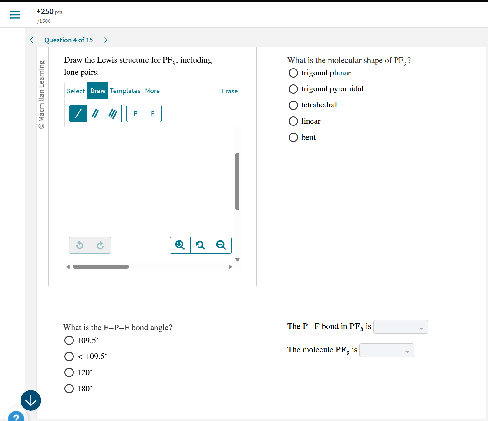 need answer +250 pts /1500 < Question 4 of 15