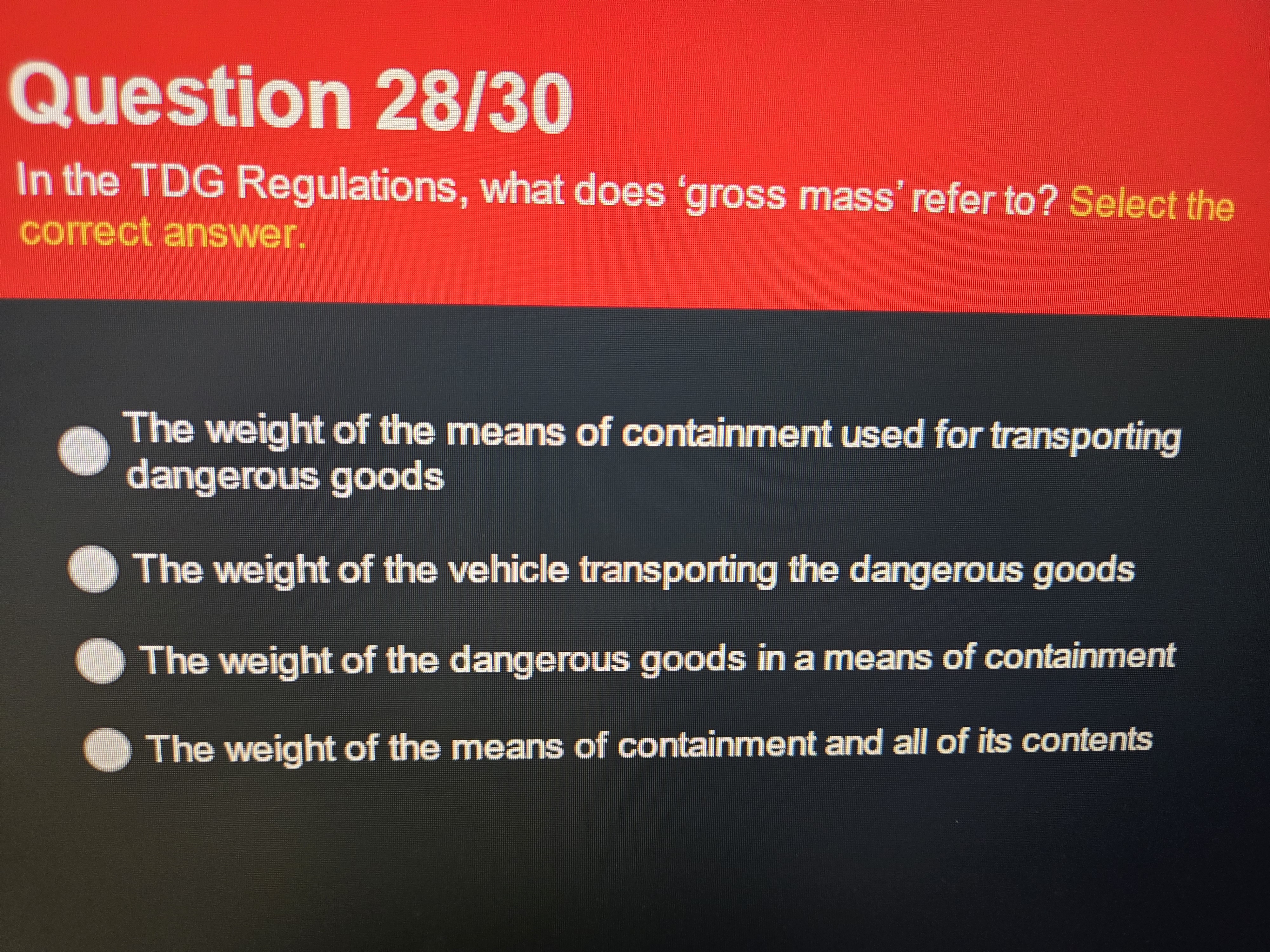 correct answer Question 28/30 In the TDG