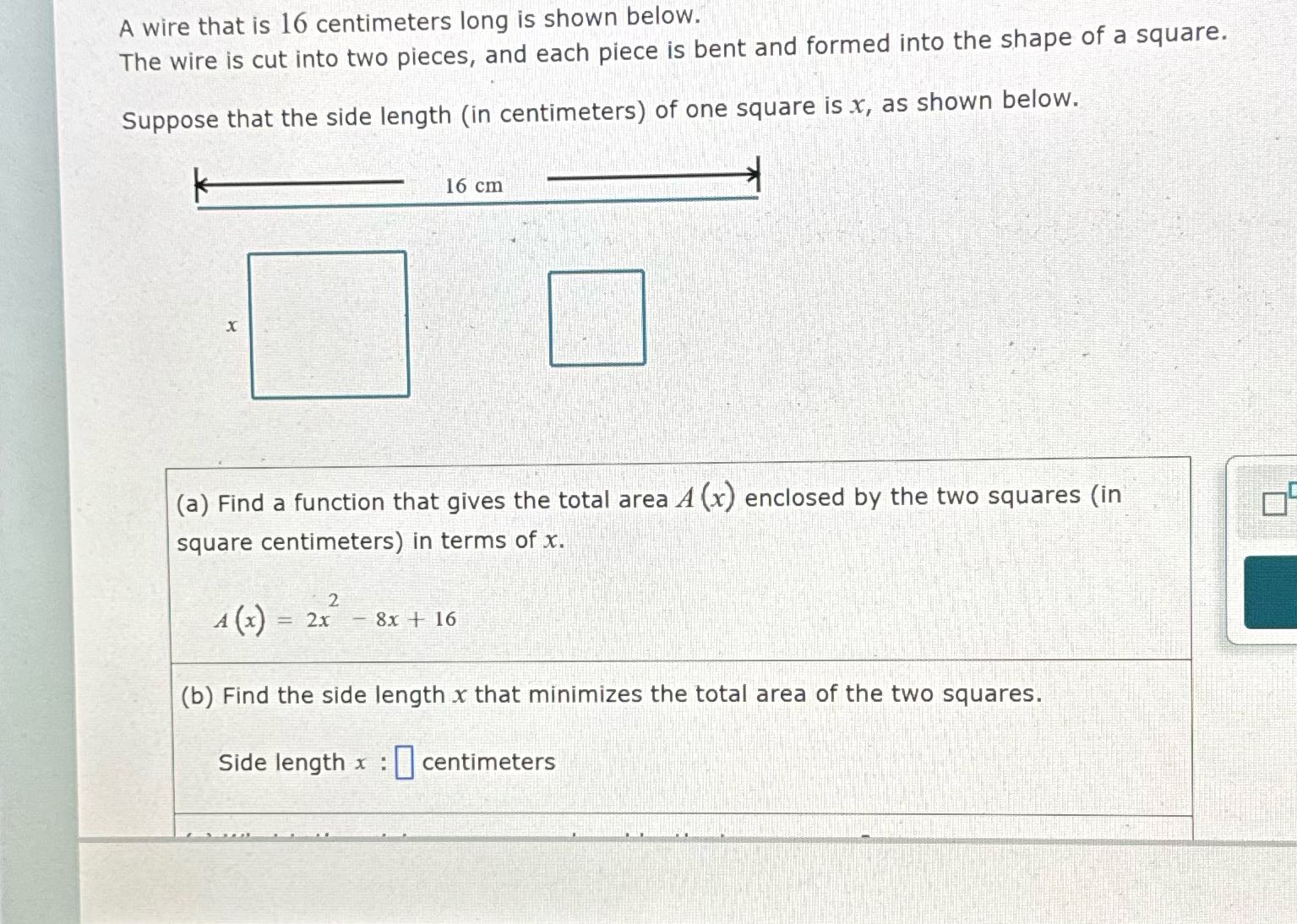 A wire that is 16 centimeters long is shown