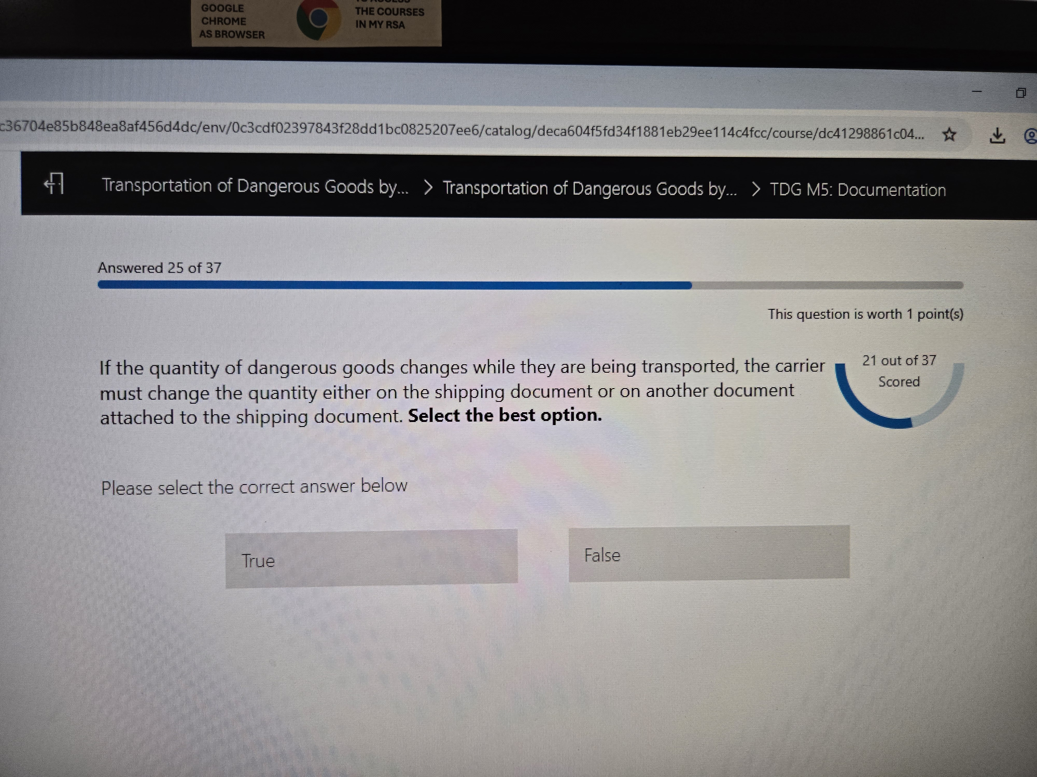 answer GOOGLE THE COURSES CHROME IN MY RSA AS
