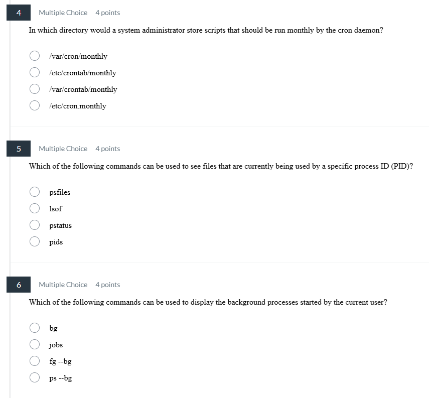 correct answer 4 Multiple Choice 4 points In