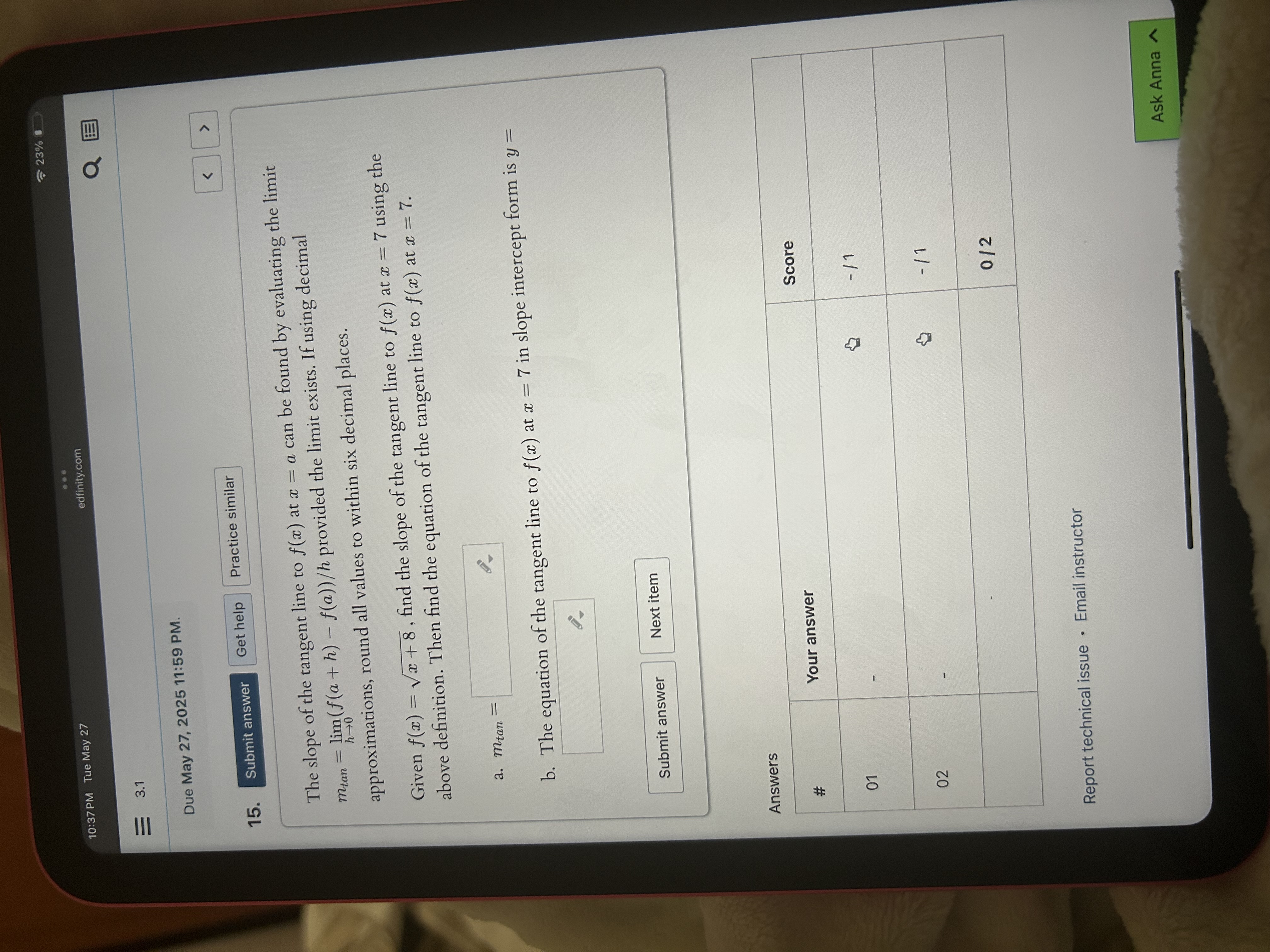 Answer the question 10:37 PM Tue May 27 23%