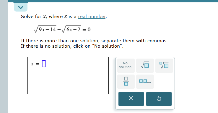 solve V Solve for x, where x is a real number. 9x